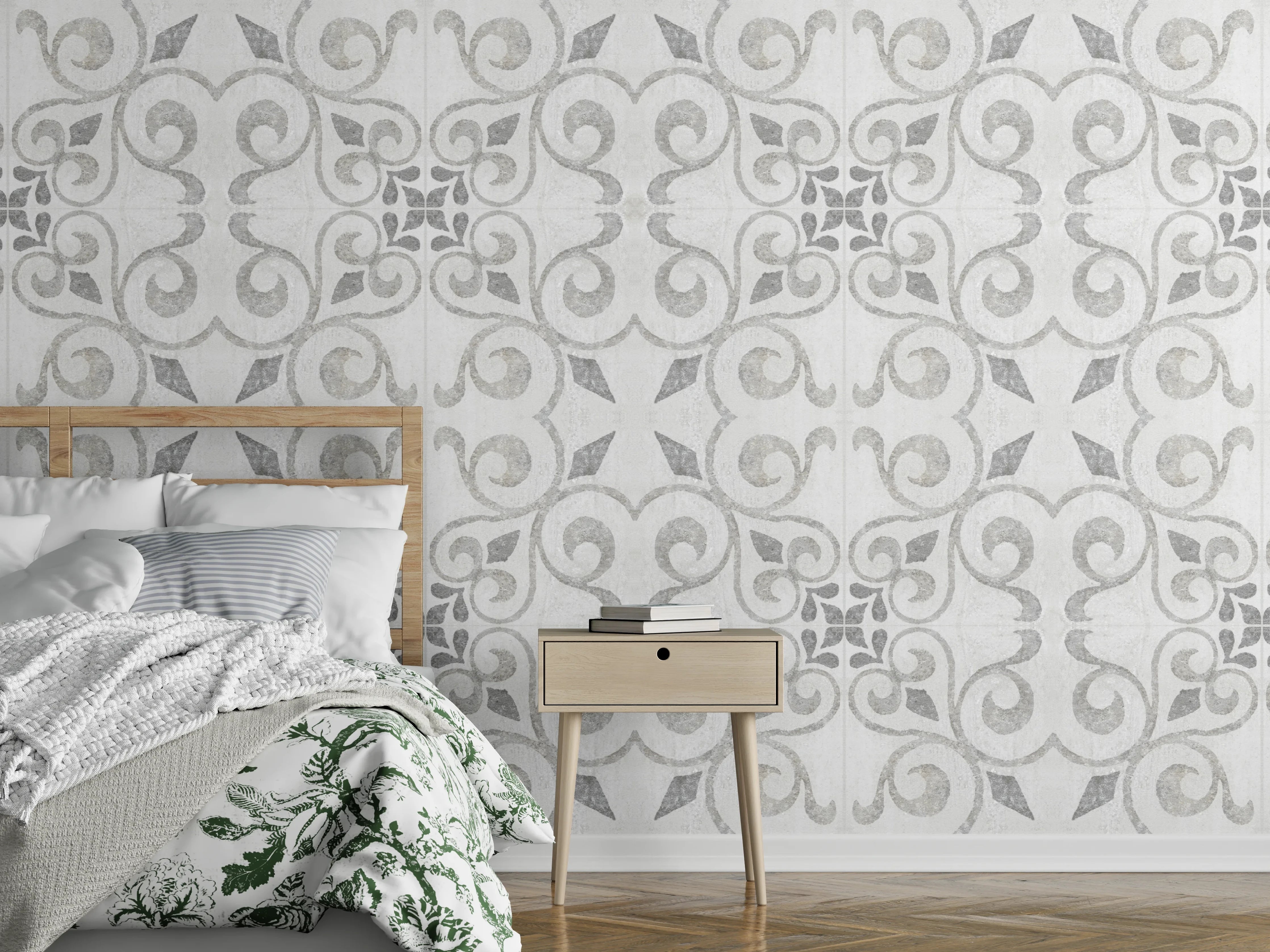 Wandverkleidung Schlafzimmer - Elegante weiße Vintage Fliesen