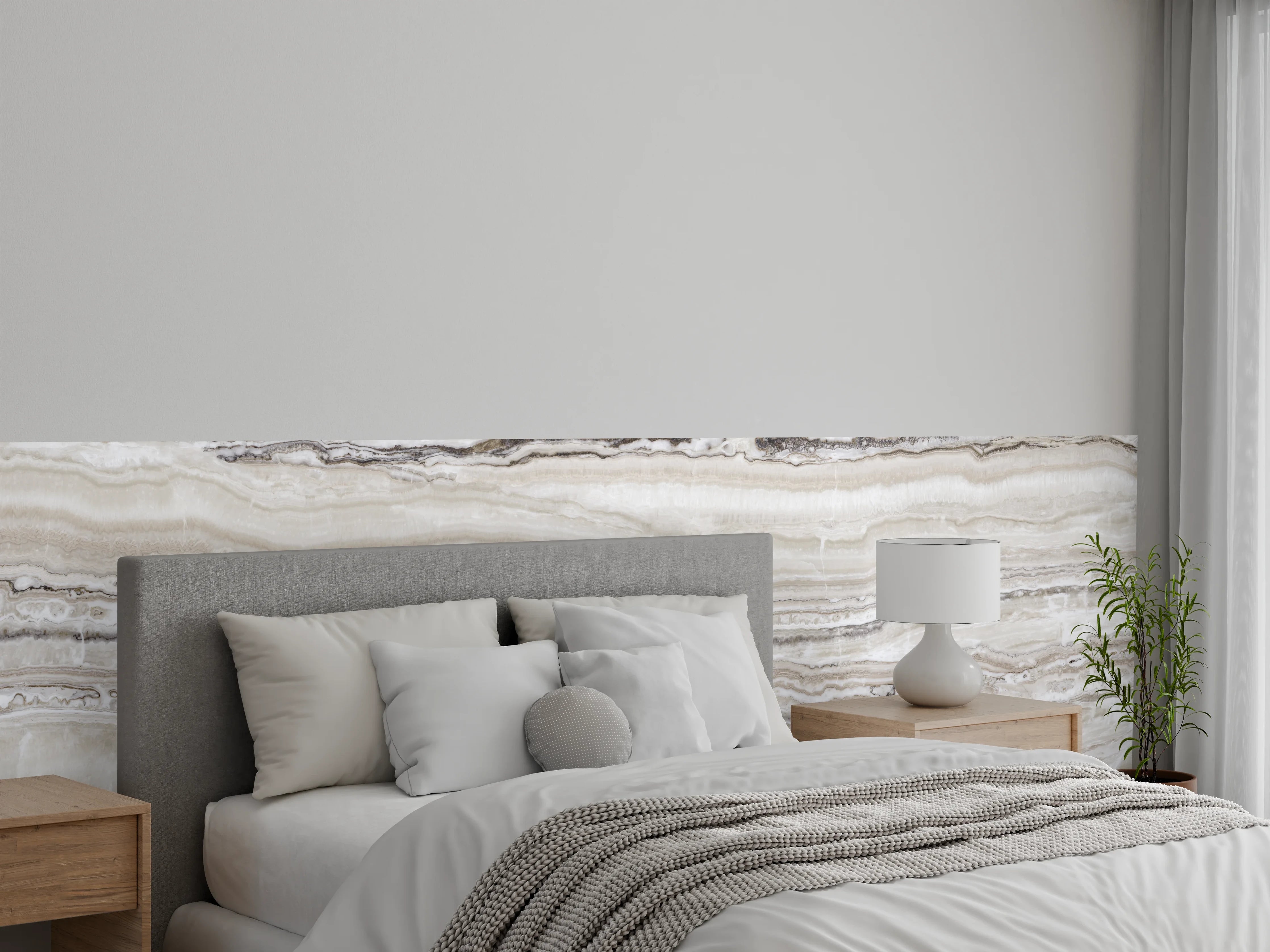 Wandverkleidung Schlafzimmer - Eleganter Grau-Weiß-Marmor