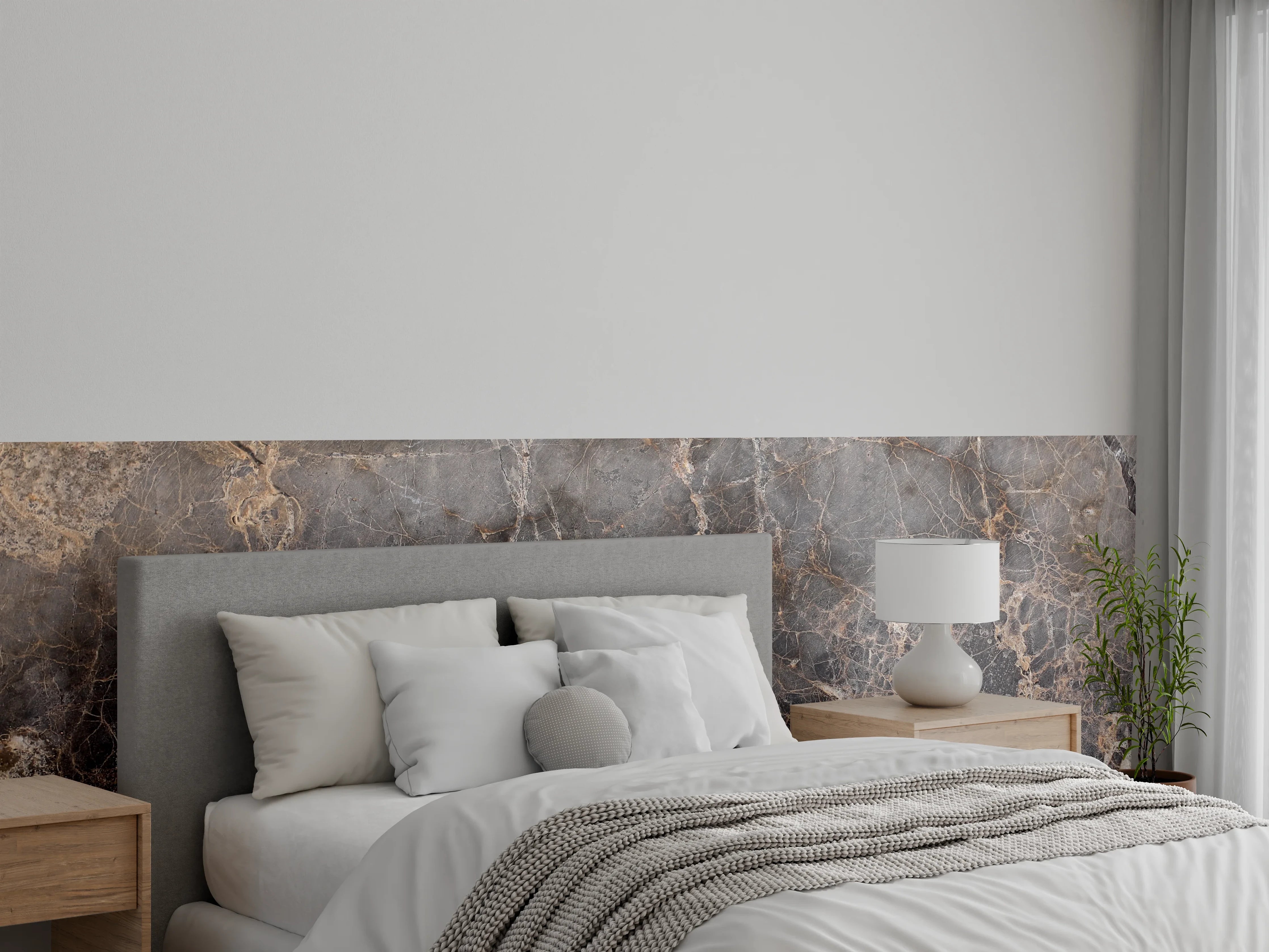 Wandverkleidung Schlafzimmer - Eleganter Marmor-Look in Braun-Grau