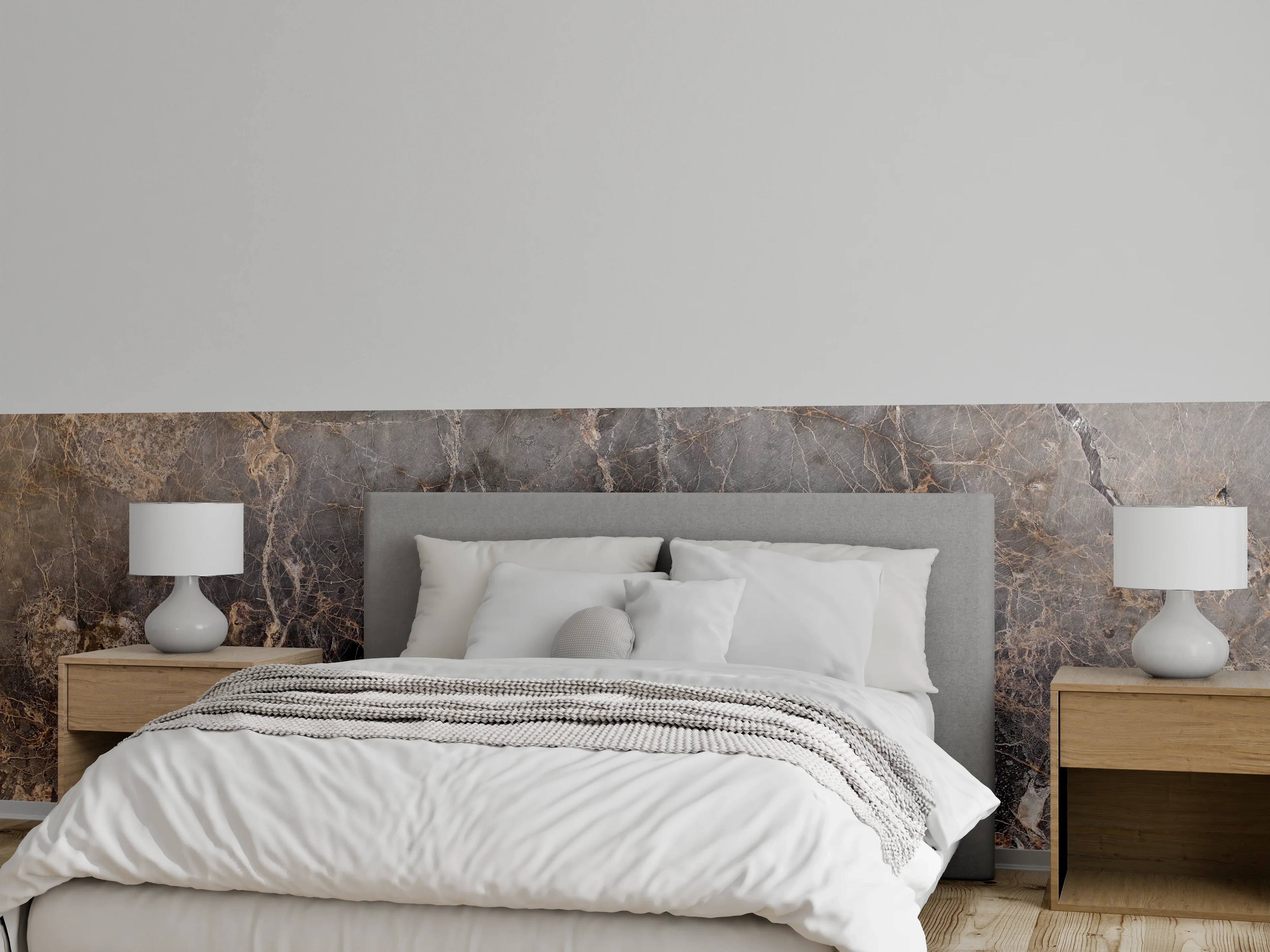 Wandverkleidung Schlafzimmer - Eleganter Marmor-Look in Braun-Grau