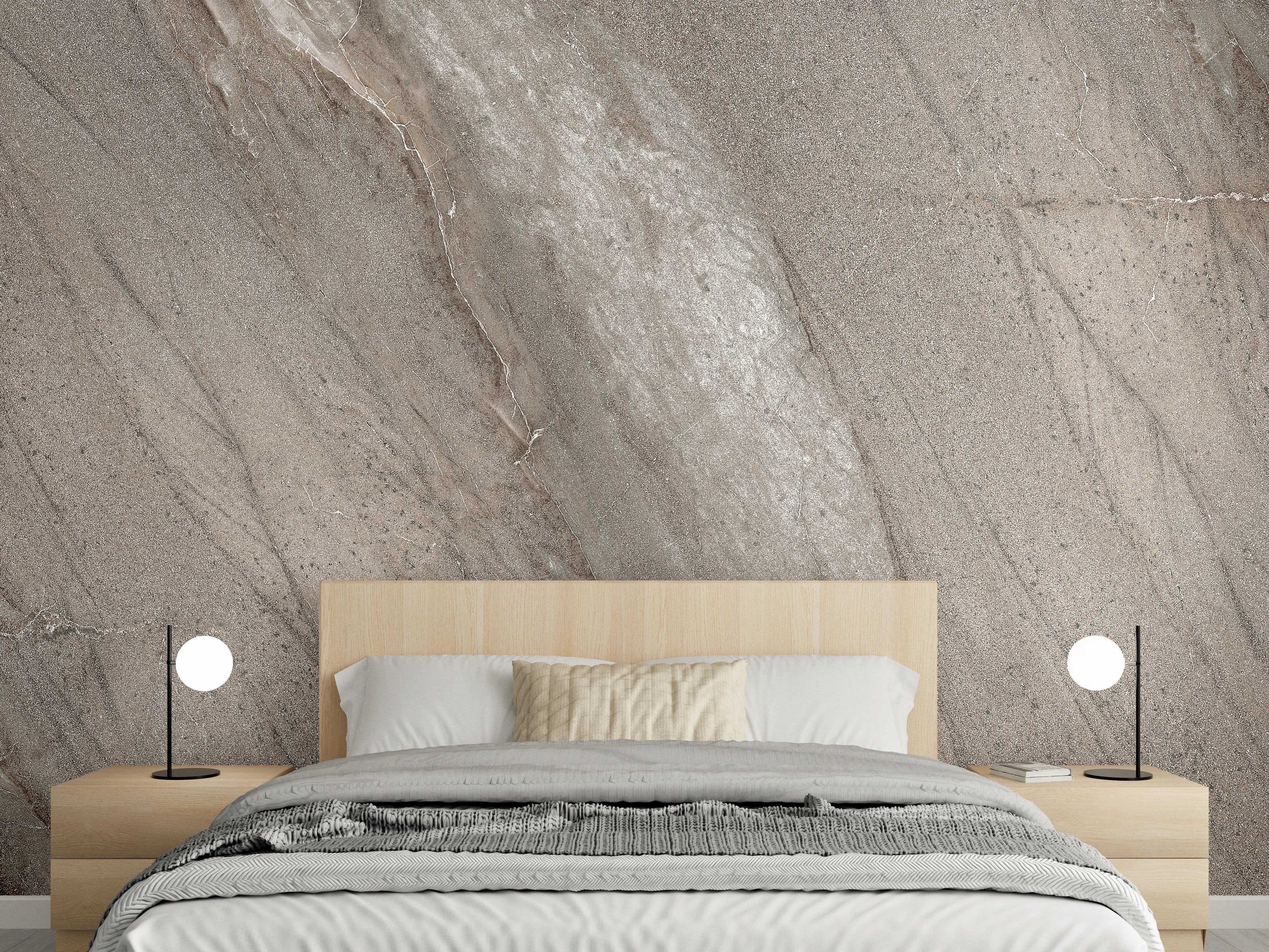 Wandverkleidung Schlafzimmer - Eleganter Marmor-Look in Grau-Beige Tönen
