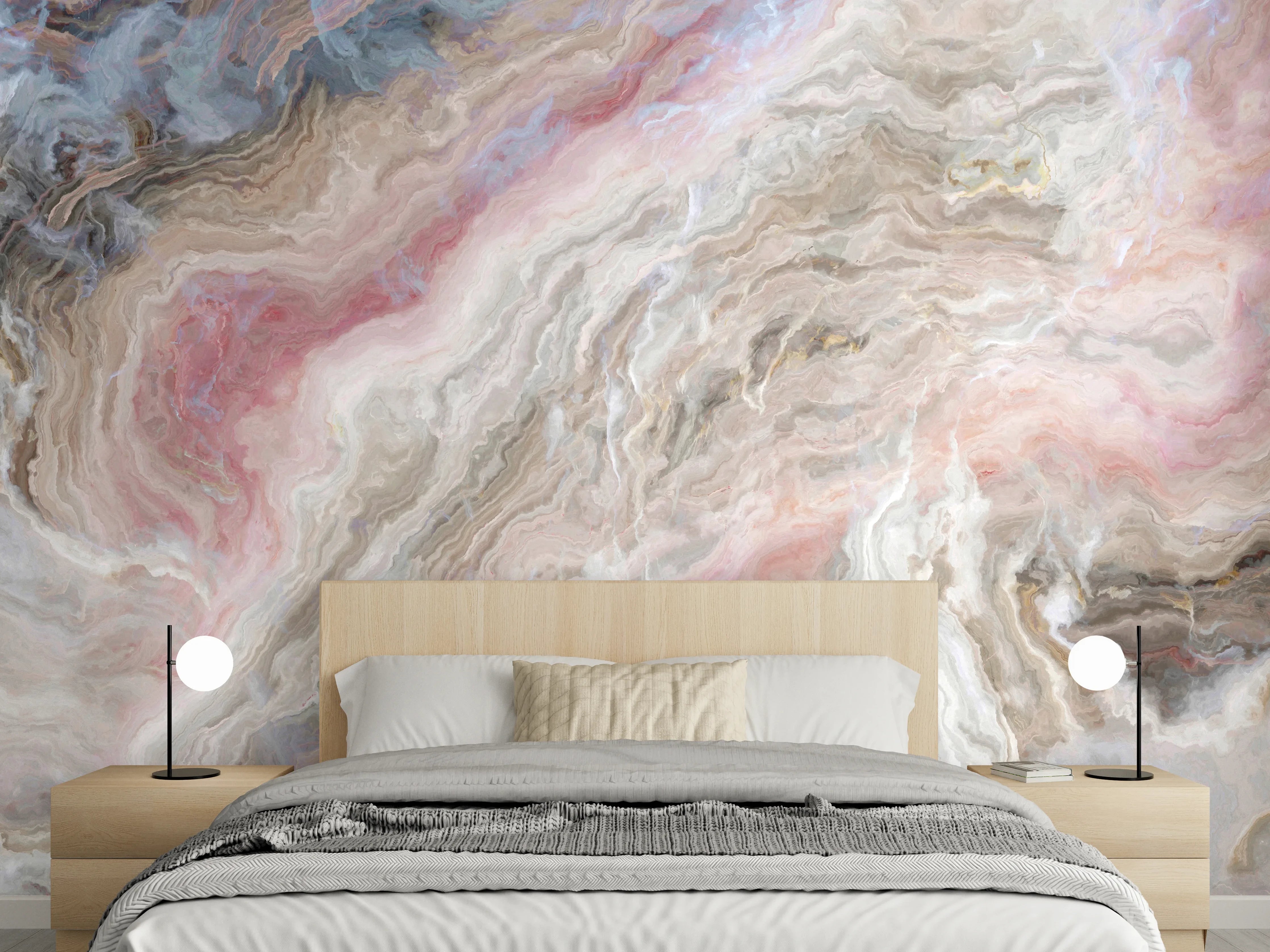 Wandverkleidung Schlafzimmer - Eleganter Marmor-Look in Weiß und Rosé