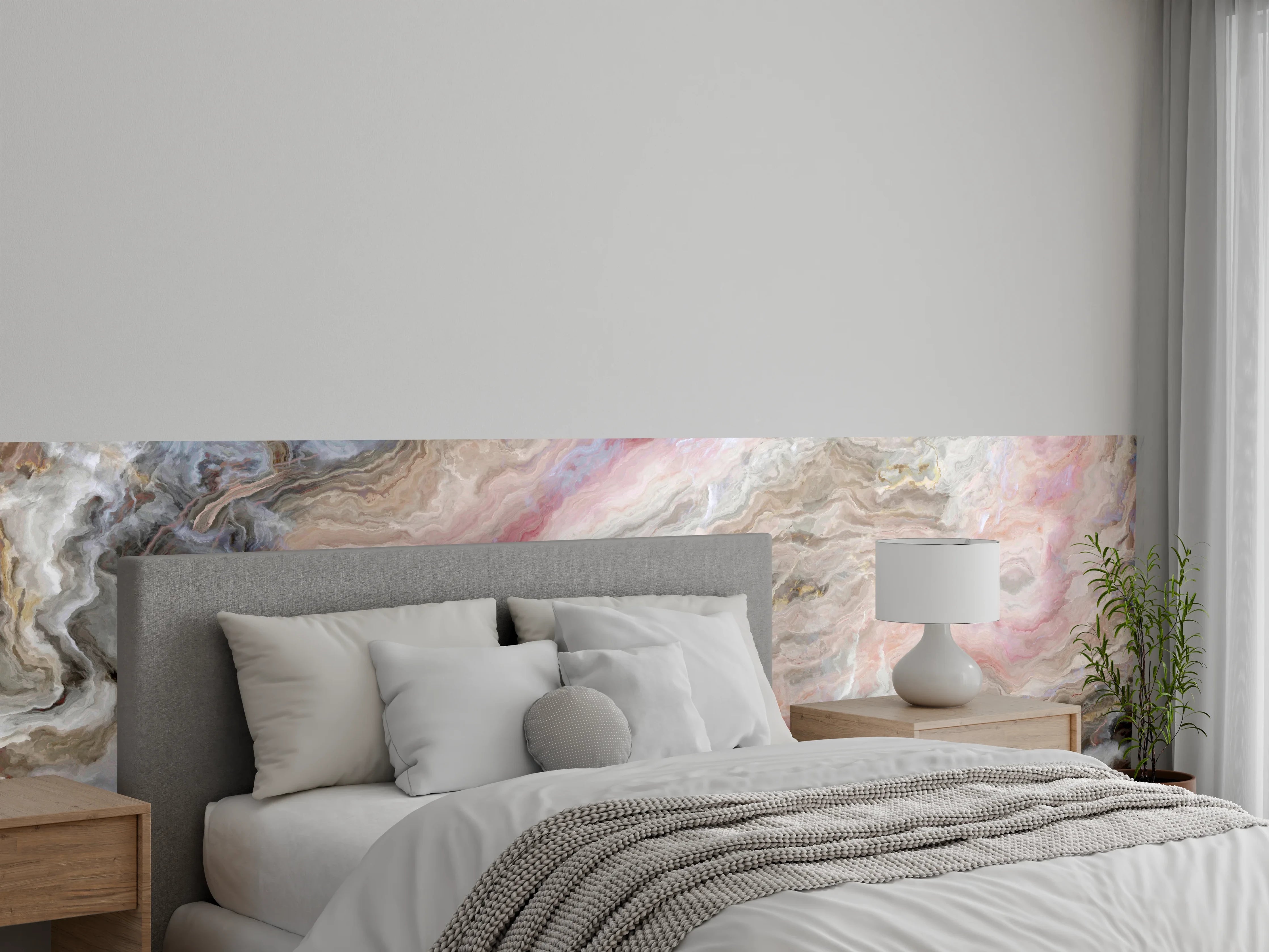 Wandverkleidung Schlafzimmer - Eleganter Marmor-Look in Weiß und Rosé
