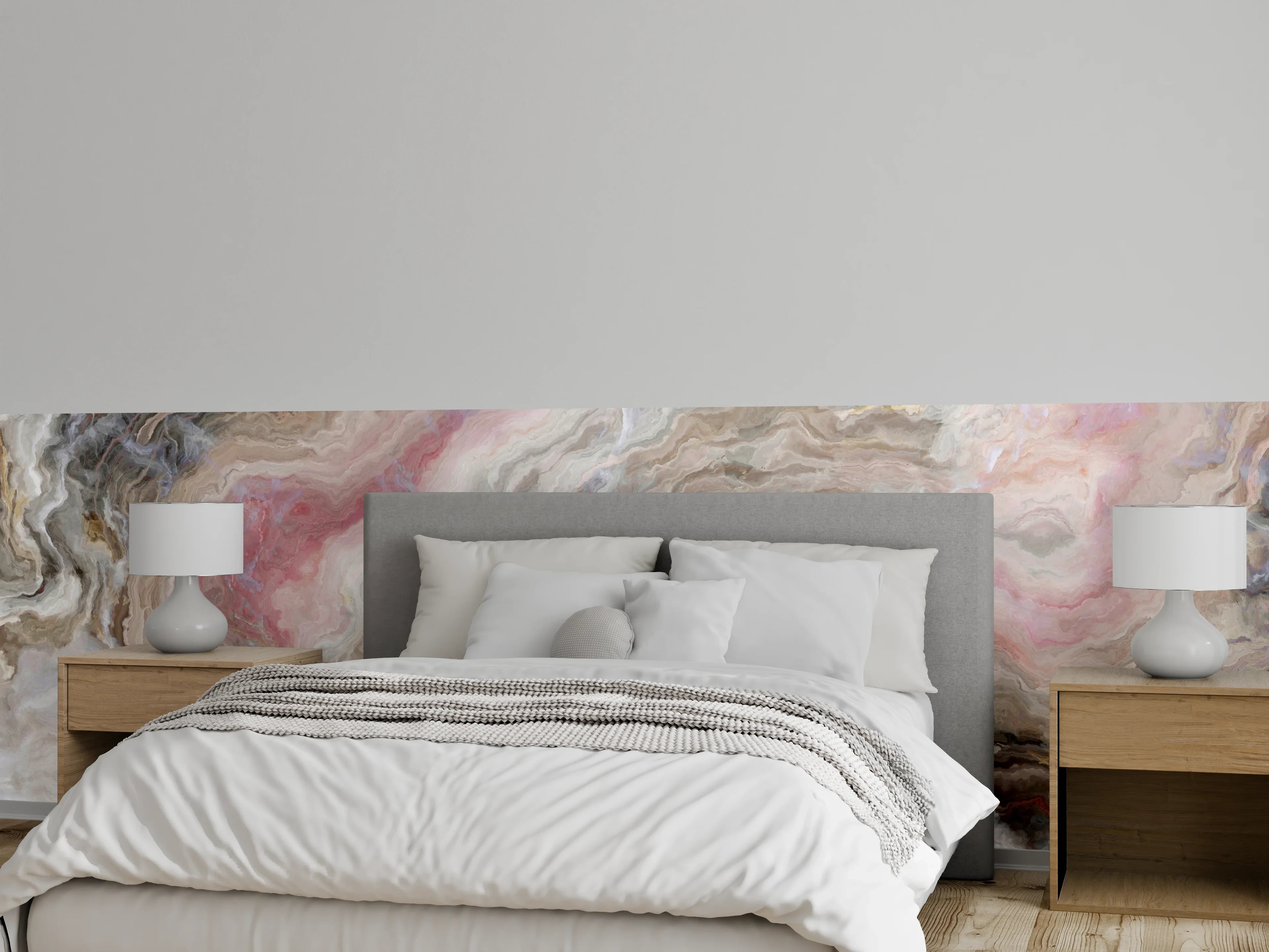 Wandverkleidung Schlafzimmer - Eleganter Marmor-Look in Weiß und Rosé