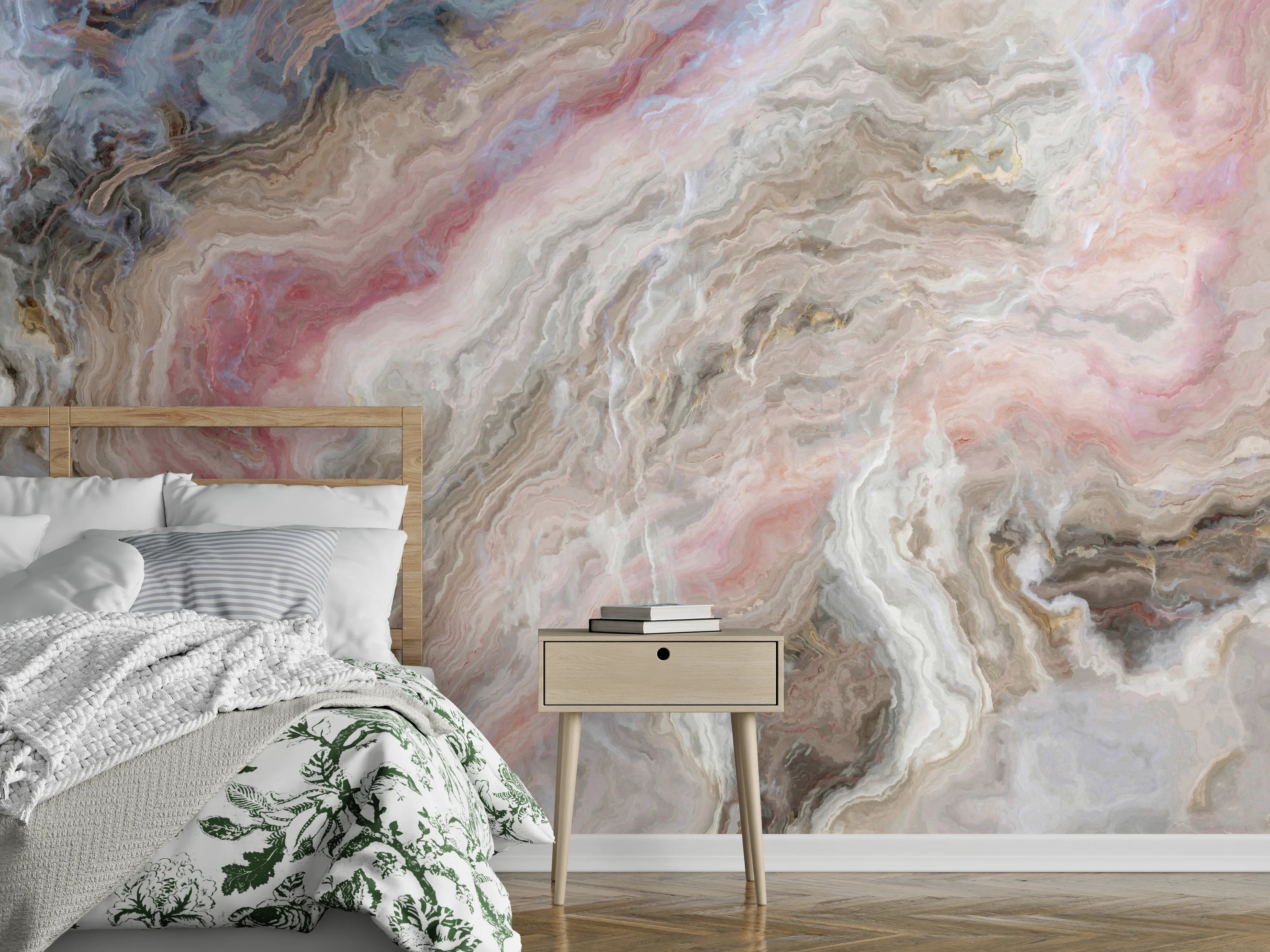 Wandverkleidung Schlafzimmer - Eleganter Marmor-Look in Weiß und Rosé
