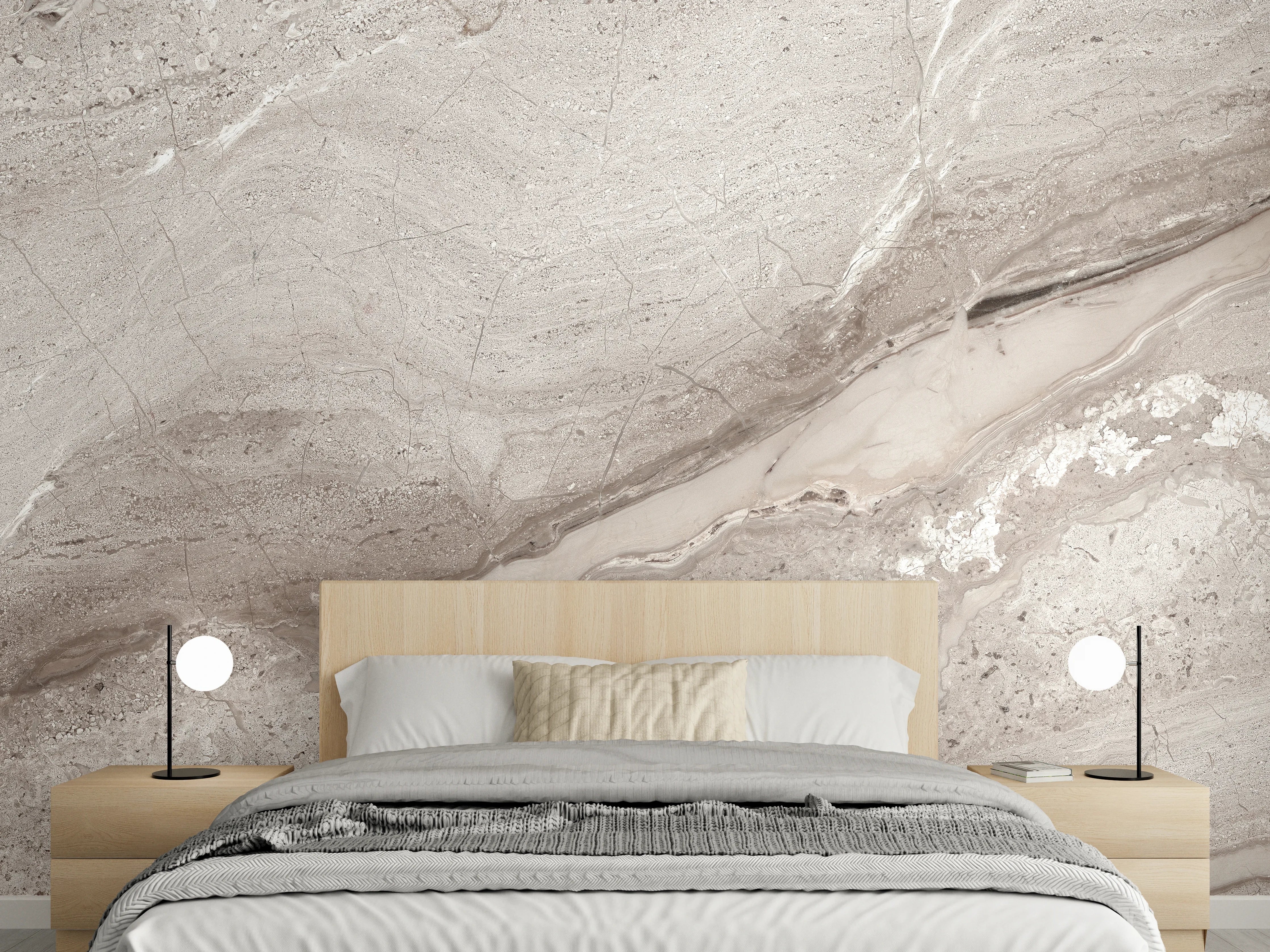 Wandverkleidung Schlafzimmer - Eleganter Marmor-Look in sanften Grautönen