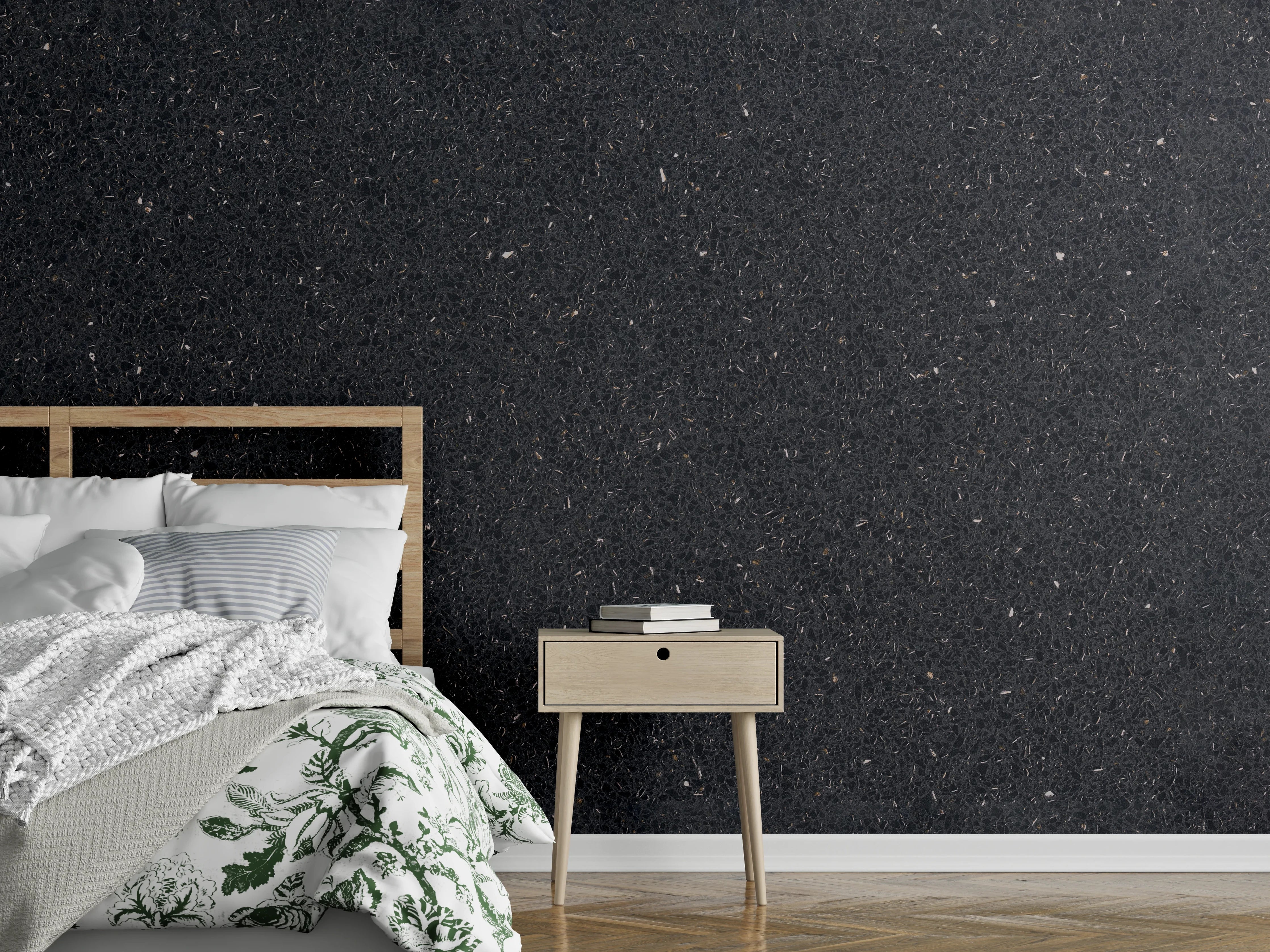 Wandverkleidung Schlafzimmer - Eleganter Schwarz-Granit-Hintergrund