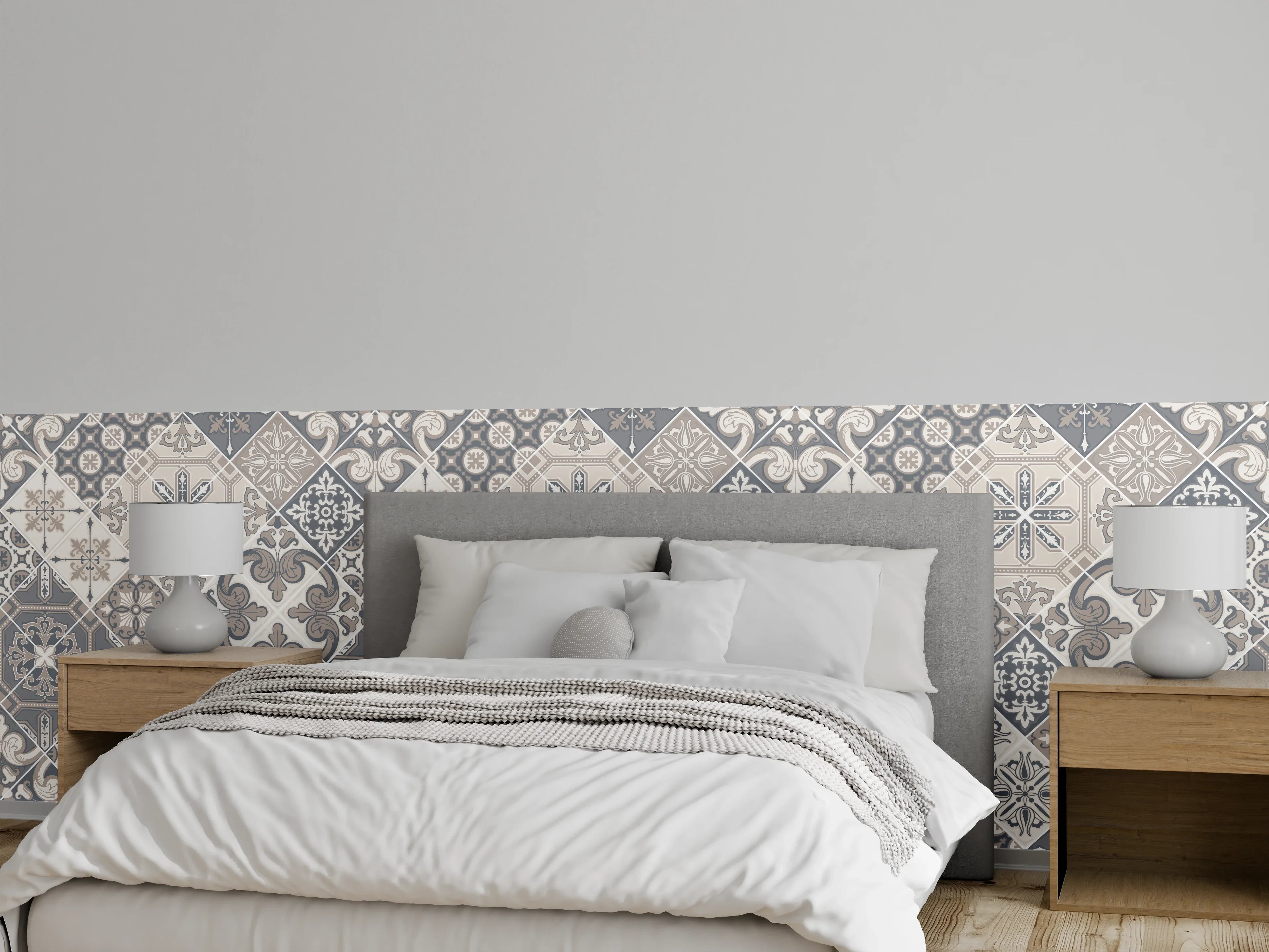 Wandverkleidung Schlafzimmer - Elegantes Grau-Weiß Mosaikmuster