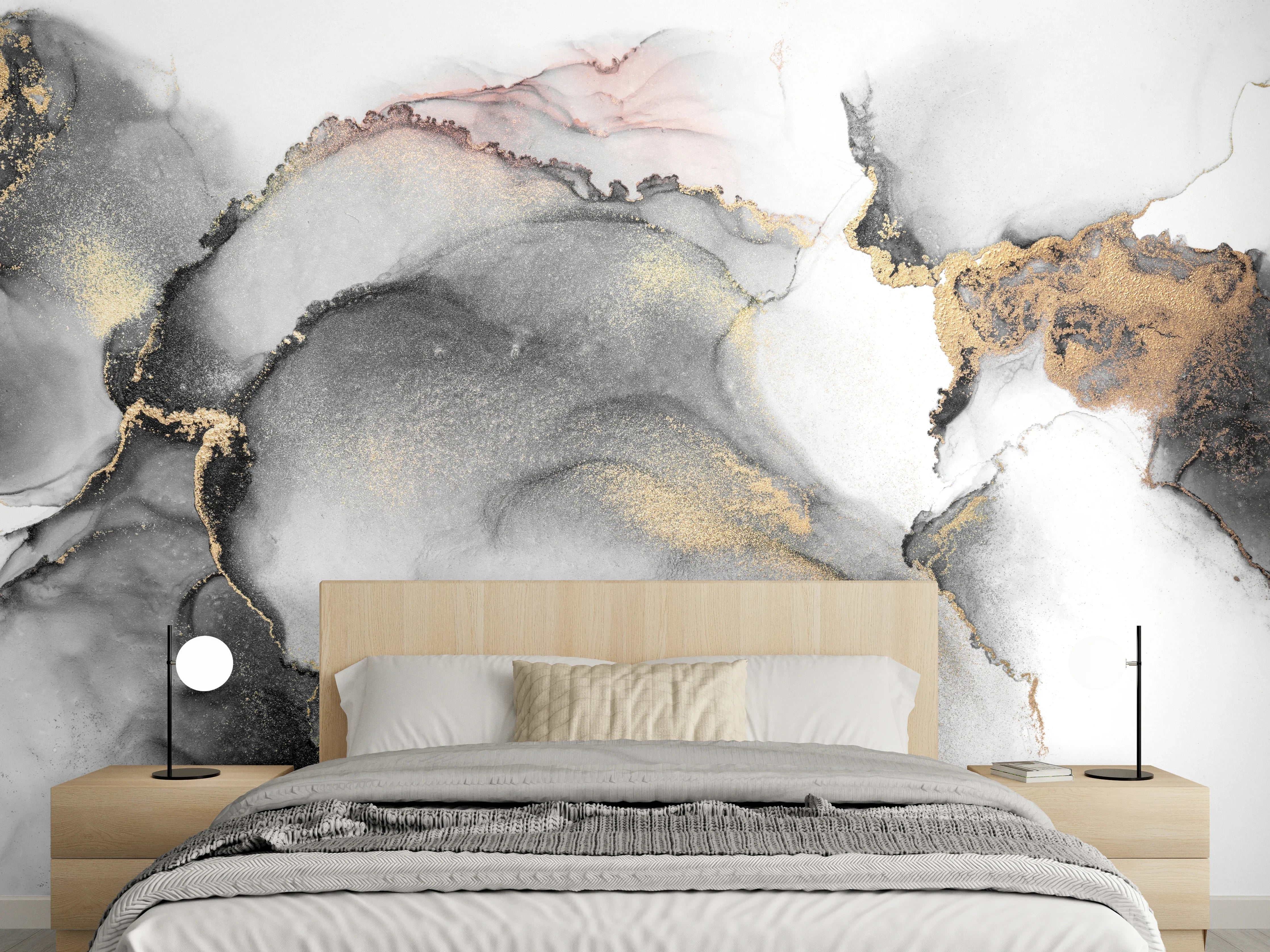 Wandverkleidung Schlafzimmer - Elegantes Indie-Wasserzeichen mit Goldakzenten