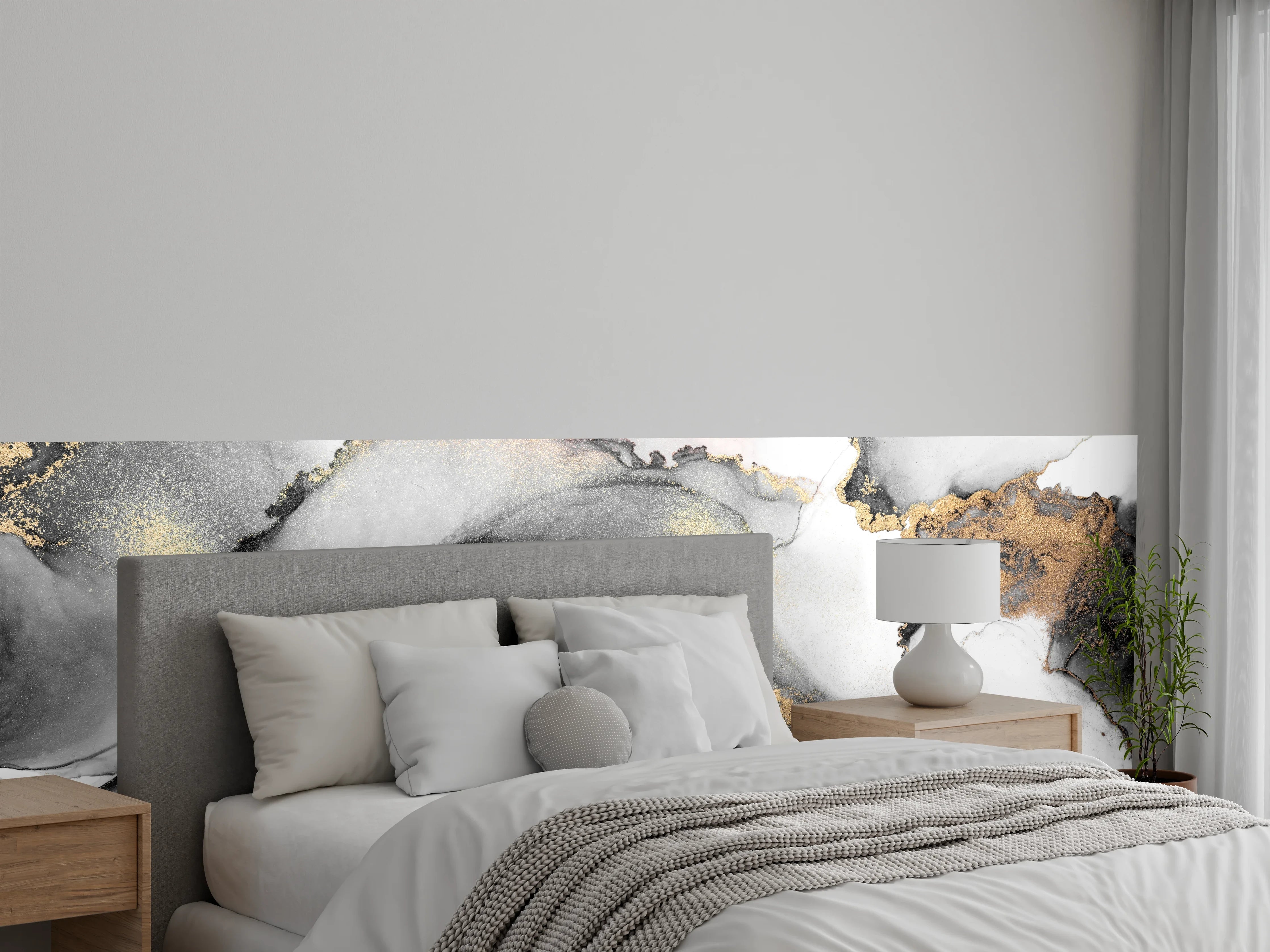 Wandverkleidung Schlafzimmer - Elegantes Indie-Wasserzeichen mit Goldakzenten