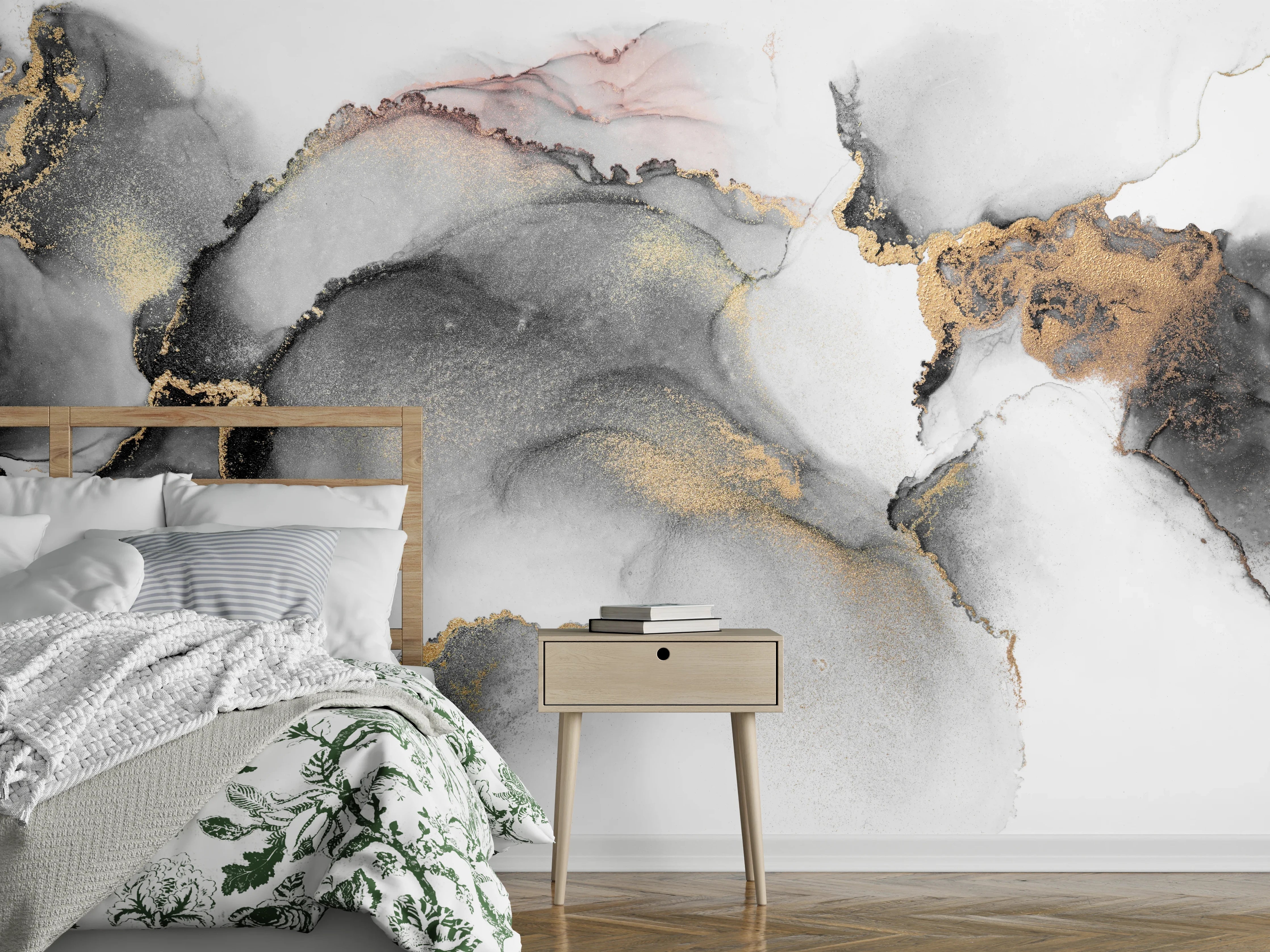Wandverkleidung Schlafzimmer - Elegantes Indie-Wasserzeichen mit Goldakzenten