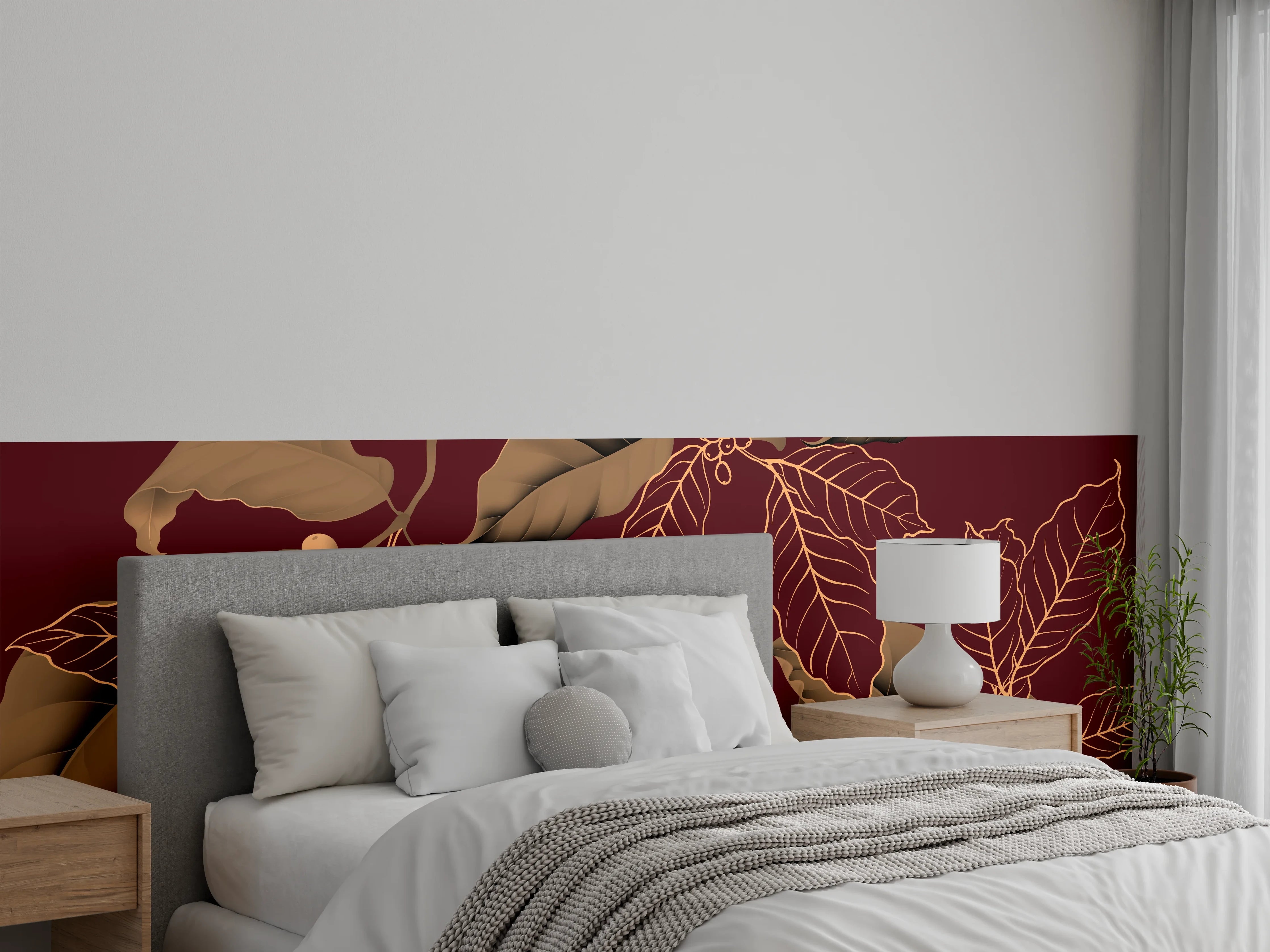 Wandverkleidung Schlafzimmer - Elegantes Kaffee-Pflanzen-Muster