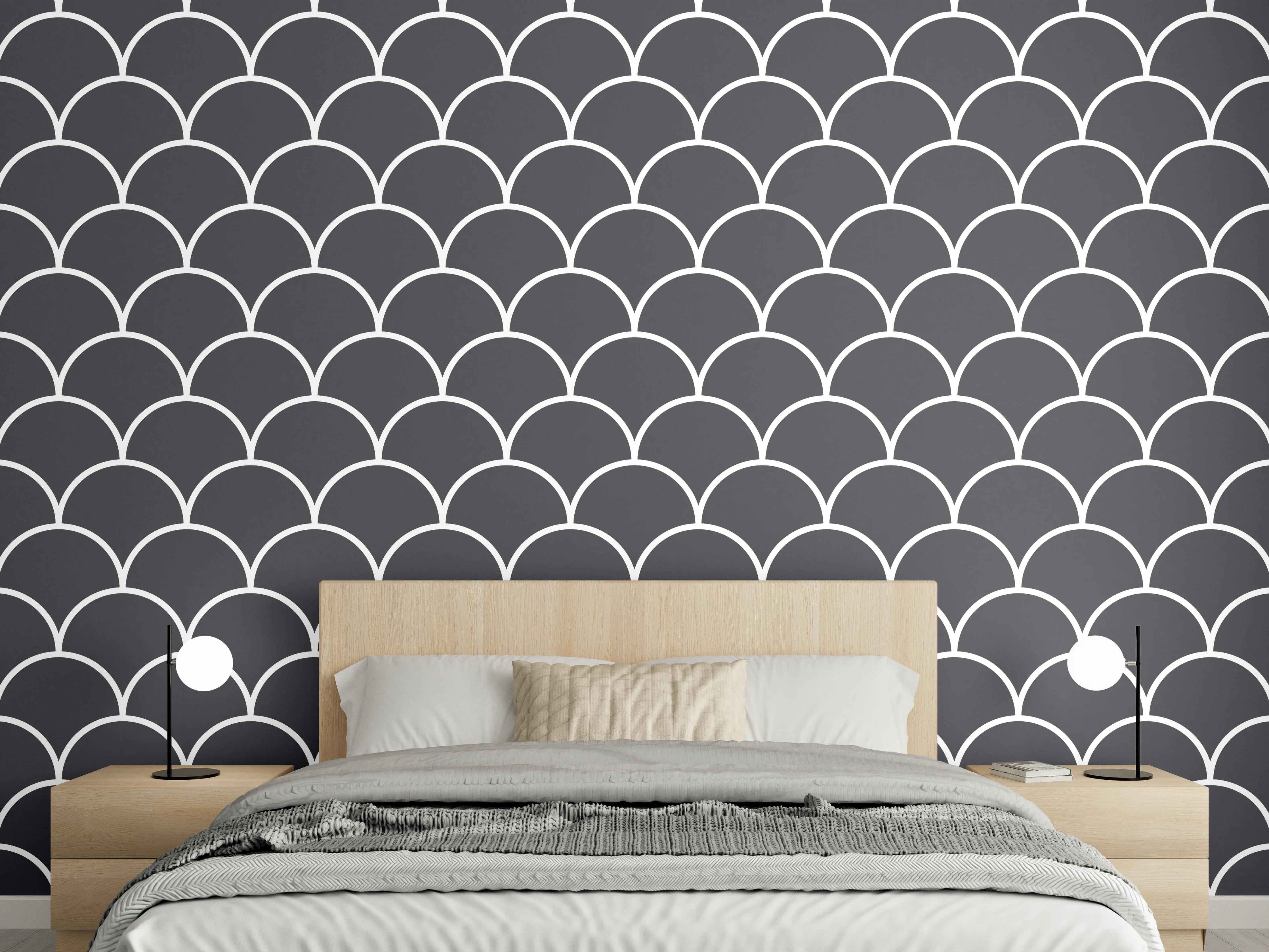 Wandverkleidung Schlafzimmer - Elegantes Schuppenmuster in Grautönen