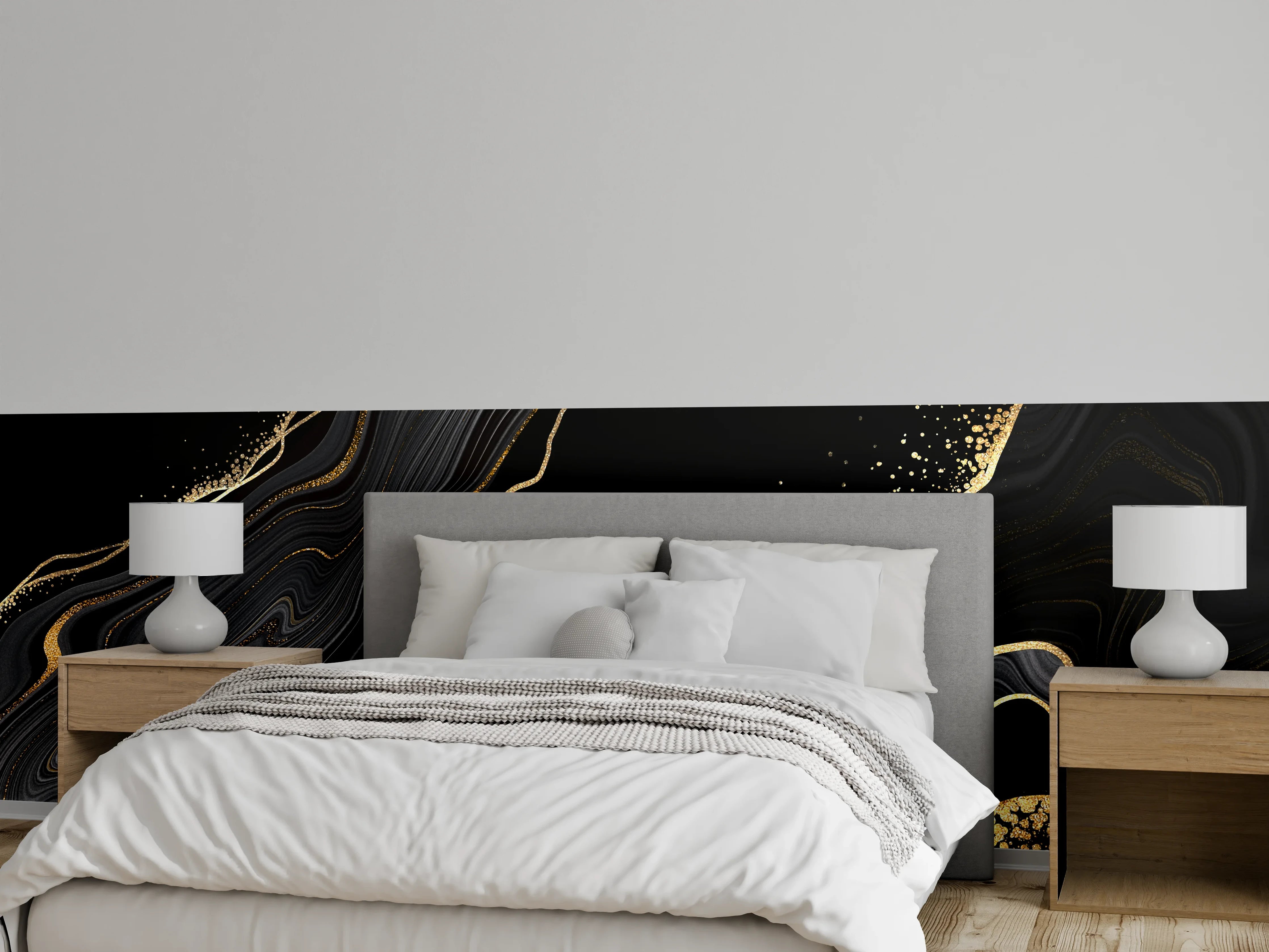 Wandverkleidung Schlafzimmer - Elegantes Schwarz-Gold-Marmor-Design