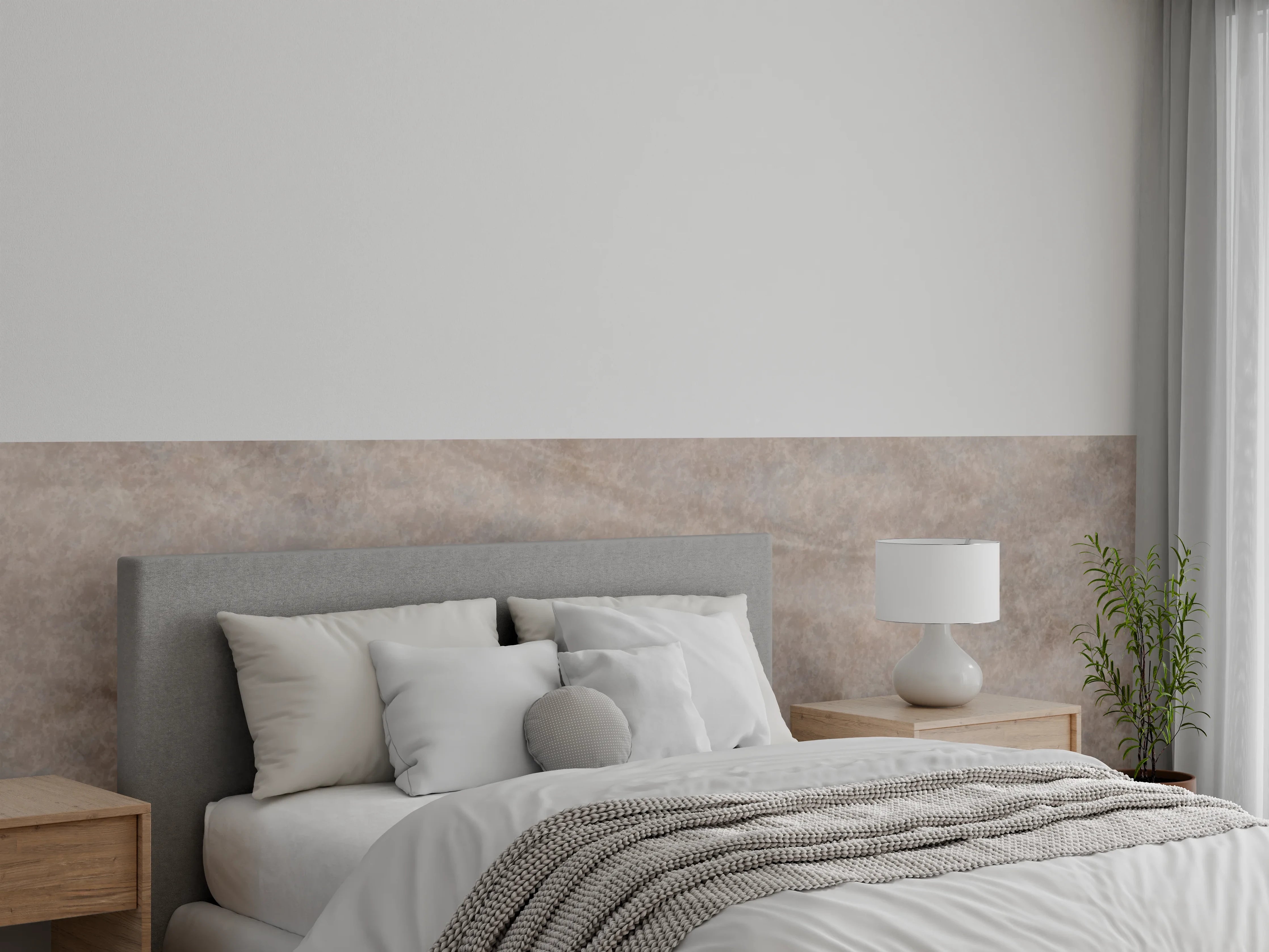 Wandverkleidung Schlafzimmer - Elegantes Steinmuster in Grau-Beige