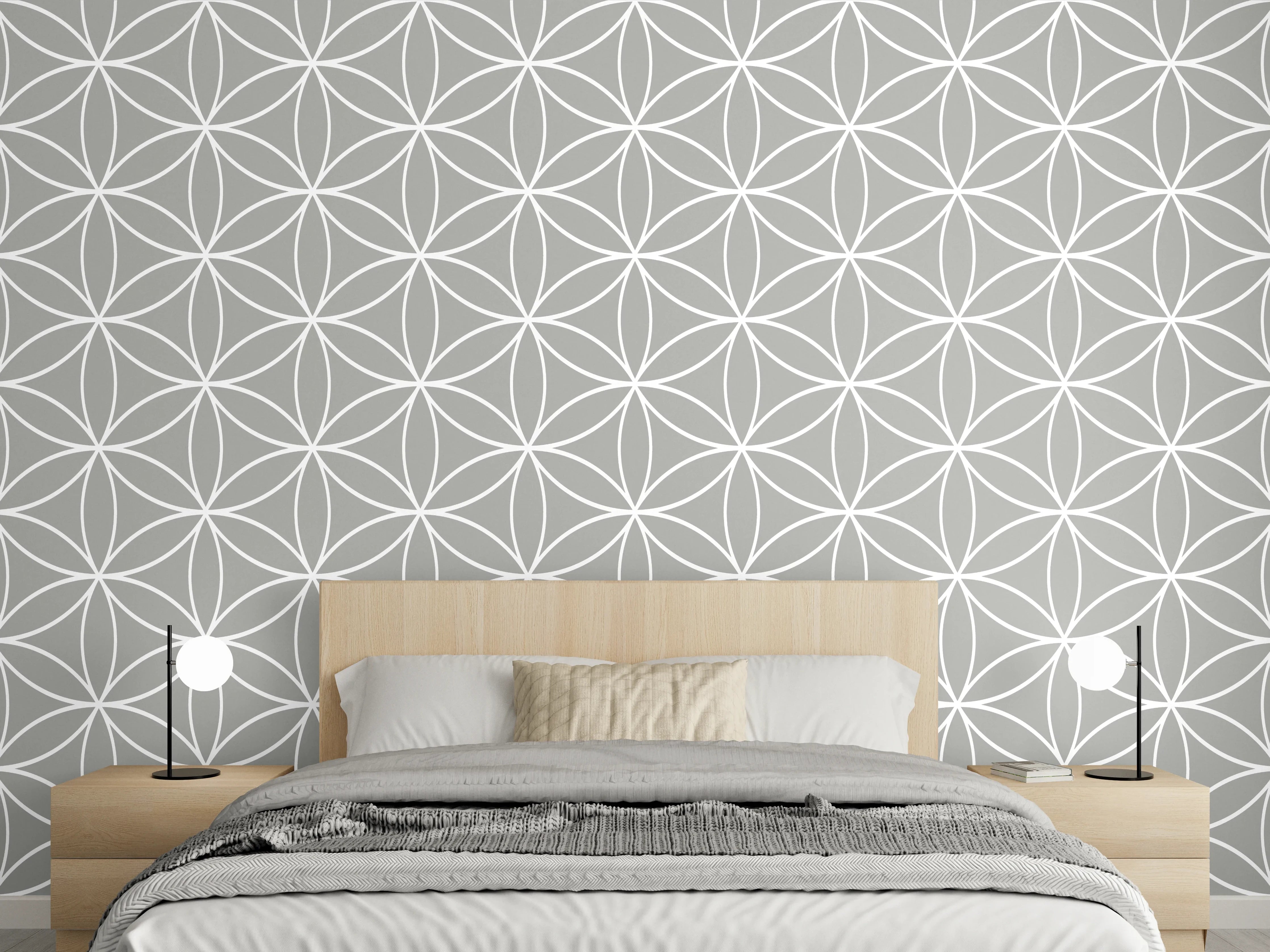 Wandverkleidung Schlafzimmer - Elegantes geometrisches Fliesenmuster in Grautönen