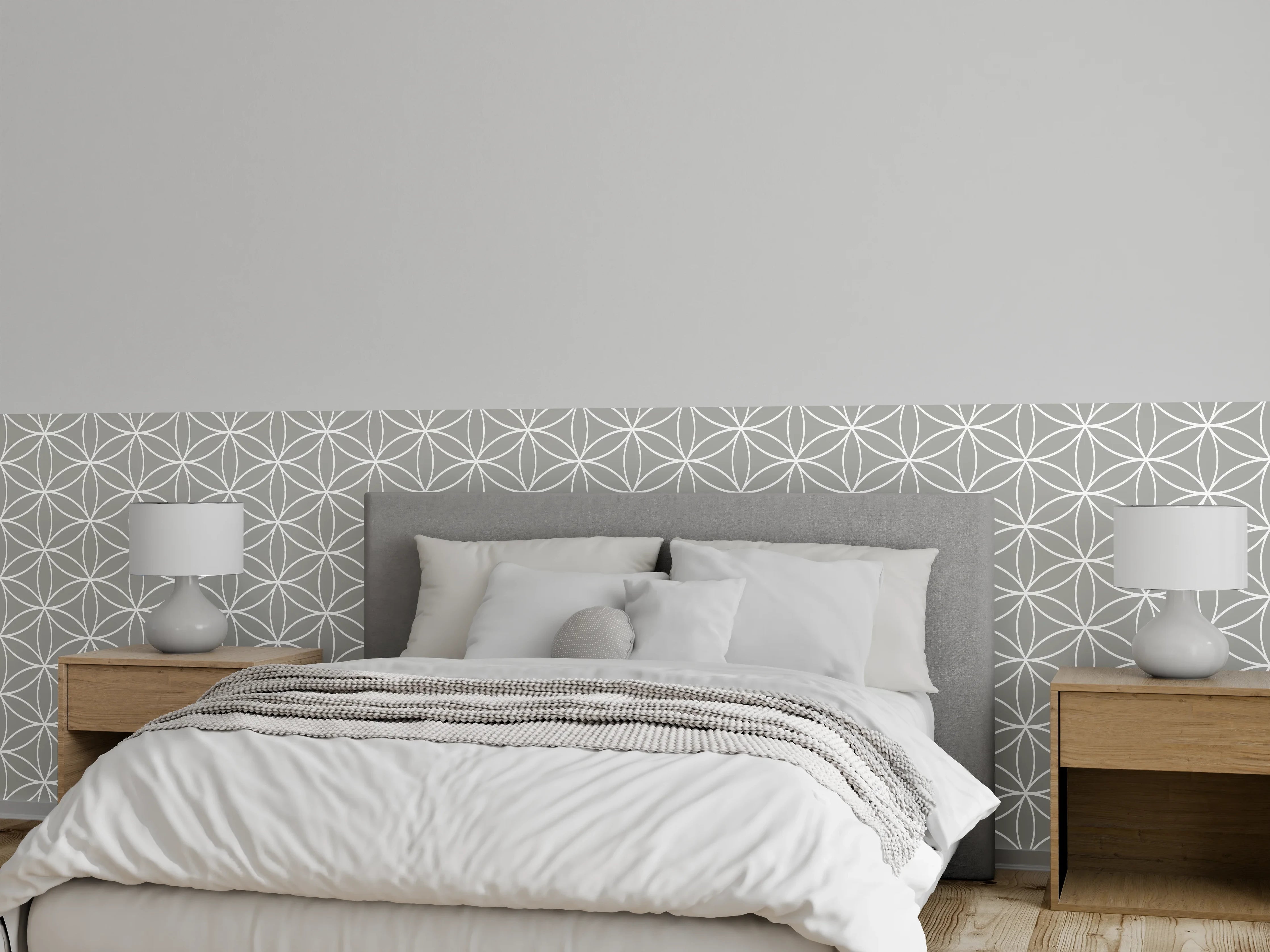 Wandverkleidung Schlafzimmer - Elegantes geometrisches Fliesenmuster in Grautönen