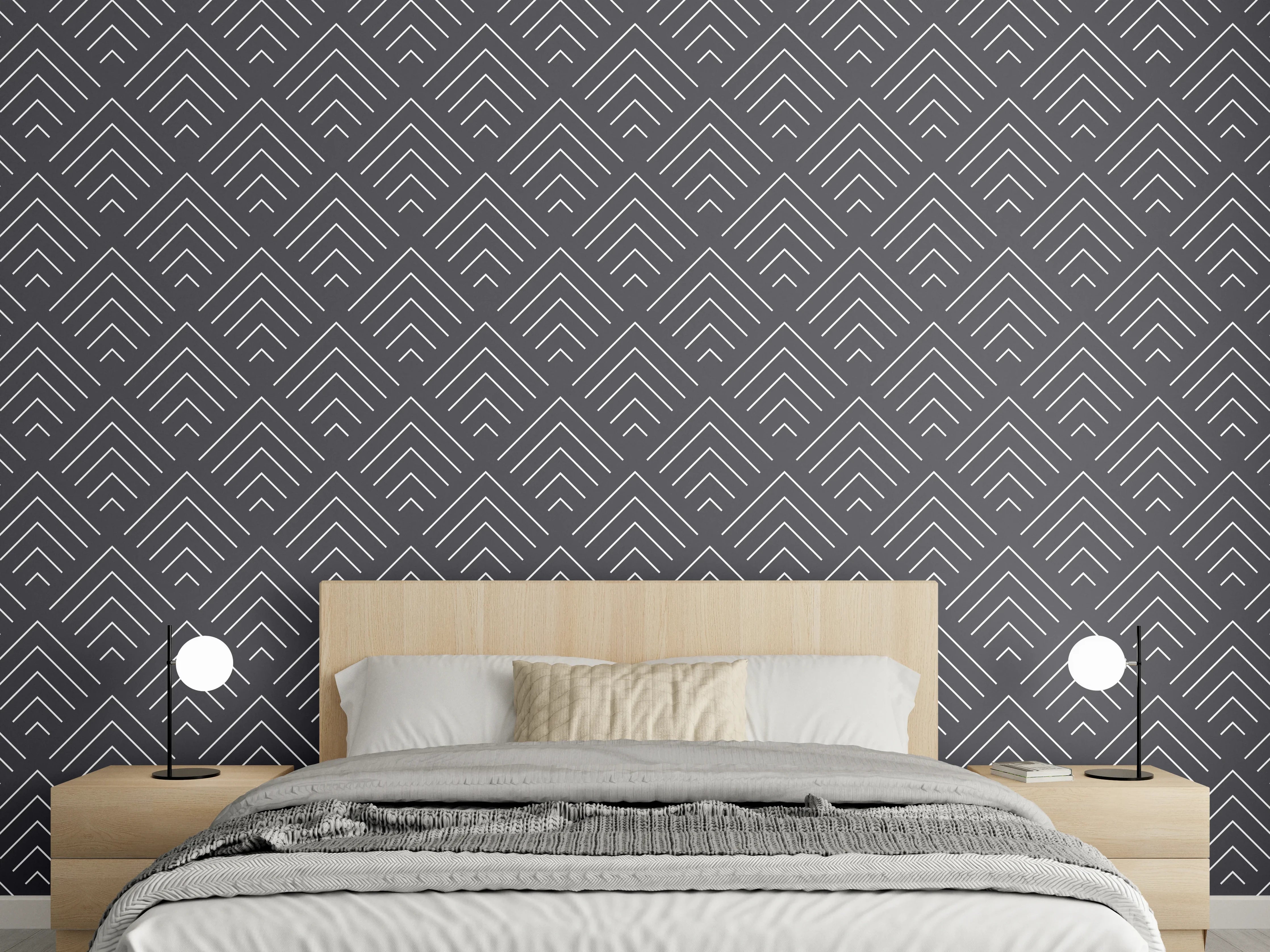 Wandverkleidung Schlafzimmer - Elegantes geometrisches Muster in Dunkelgrau
