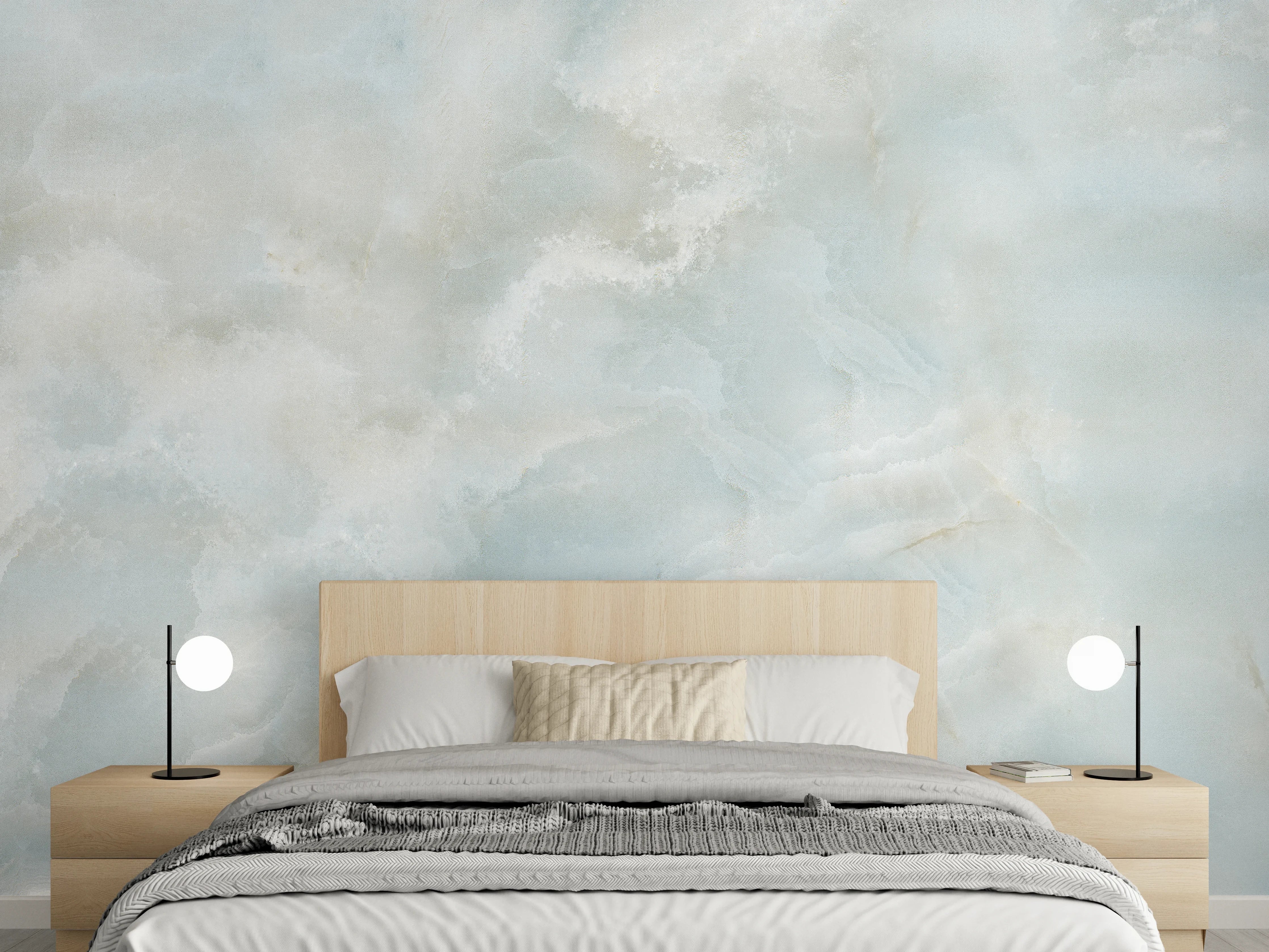 Wandverkleidung Schlafzimmer - Elegantes graublaues Marmor-Design