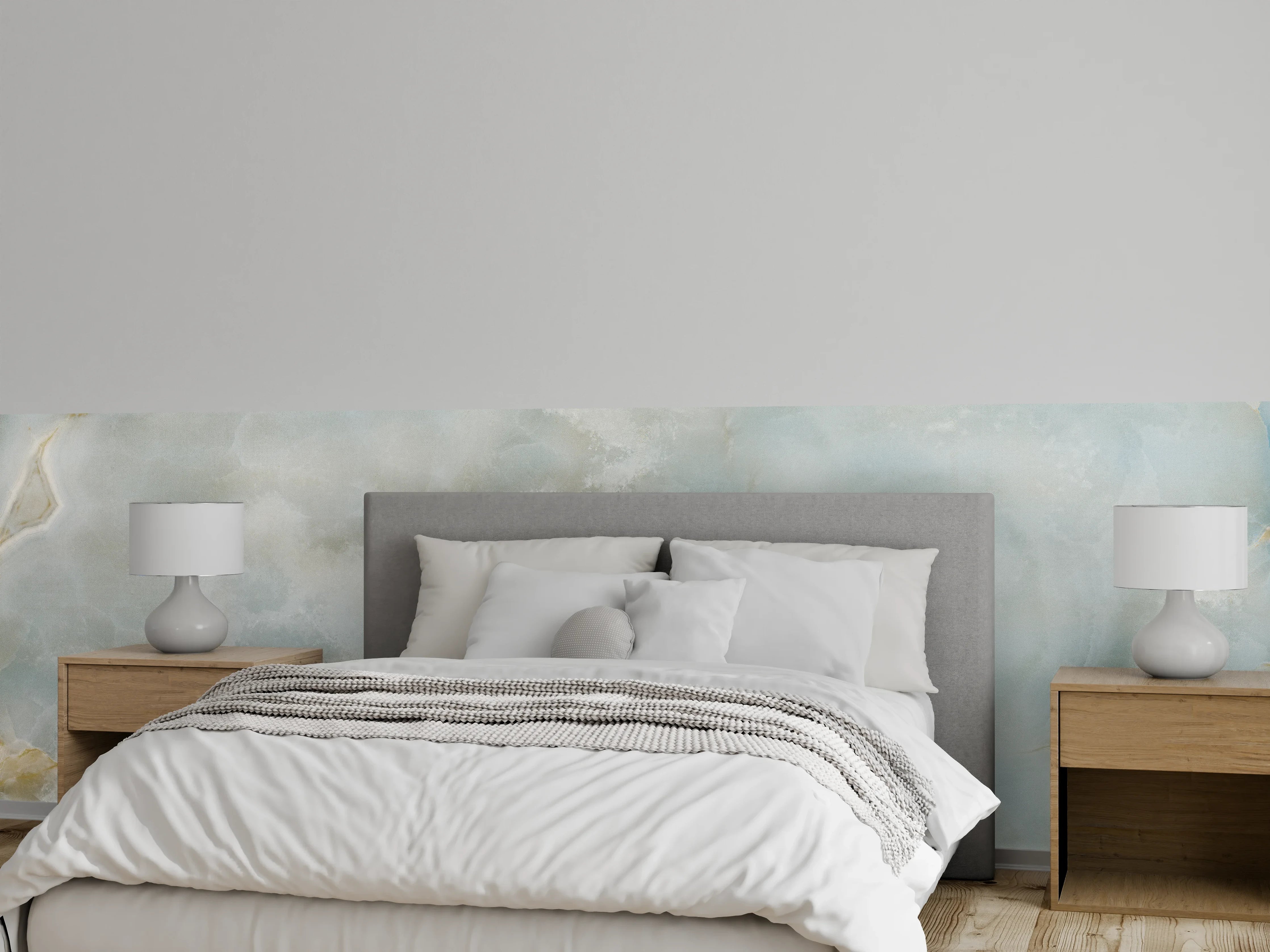 Wandverkleidung Schlafzimmer - Elegantes graublaues Marmor-Design