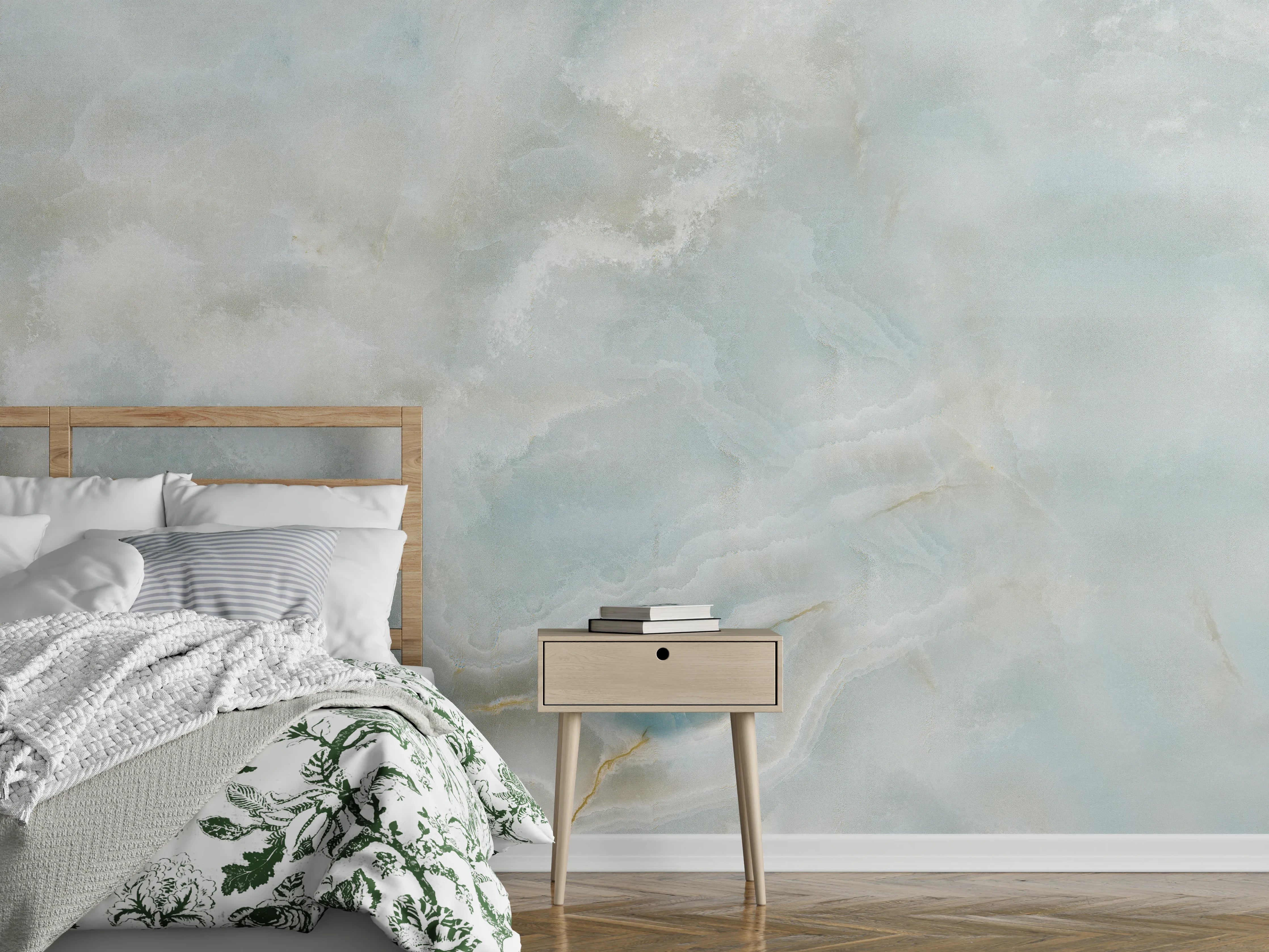 Wandverkleidung Schlafzimmer - Elegantes graublaues Marmor-Design