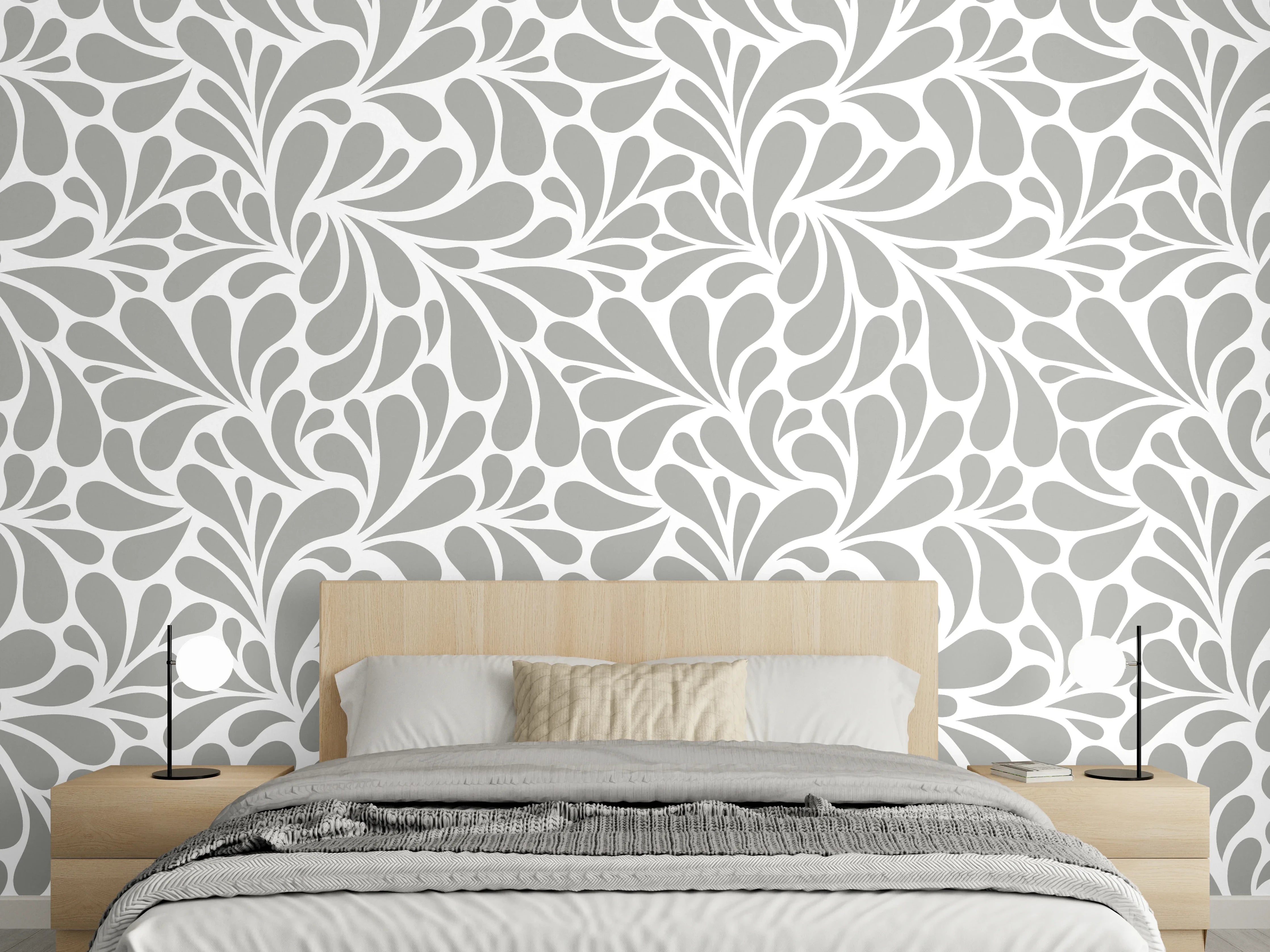Wandverkleidung Schlafzimmer - Elegantes graues Ornamentmuster