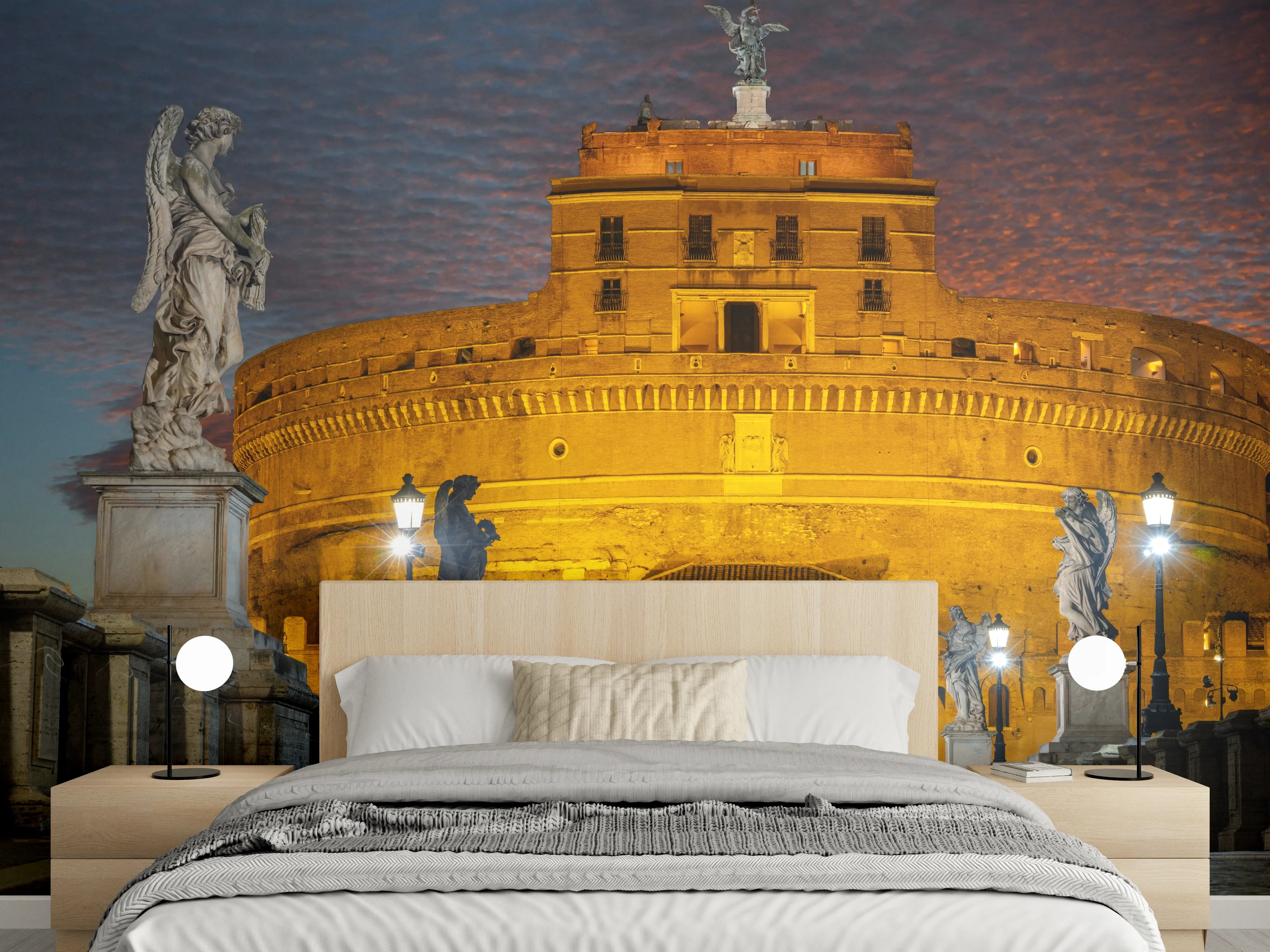 Wandverkleidung Schlafzimmer - Engelsburg Rom bei Nacht Poster