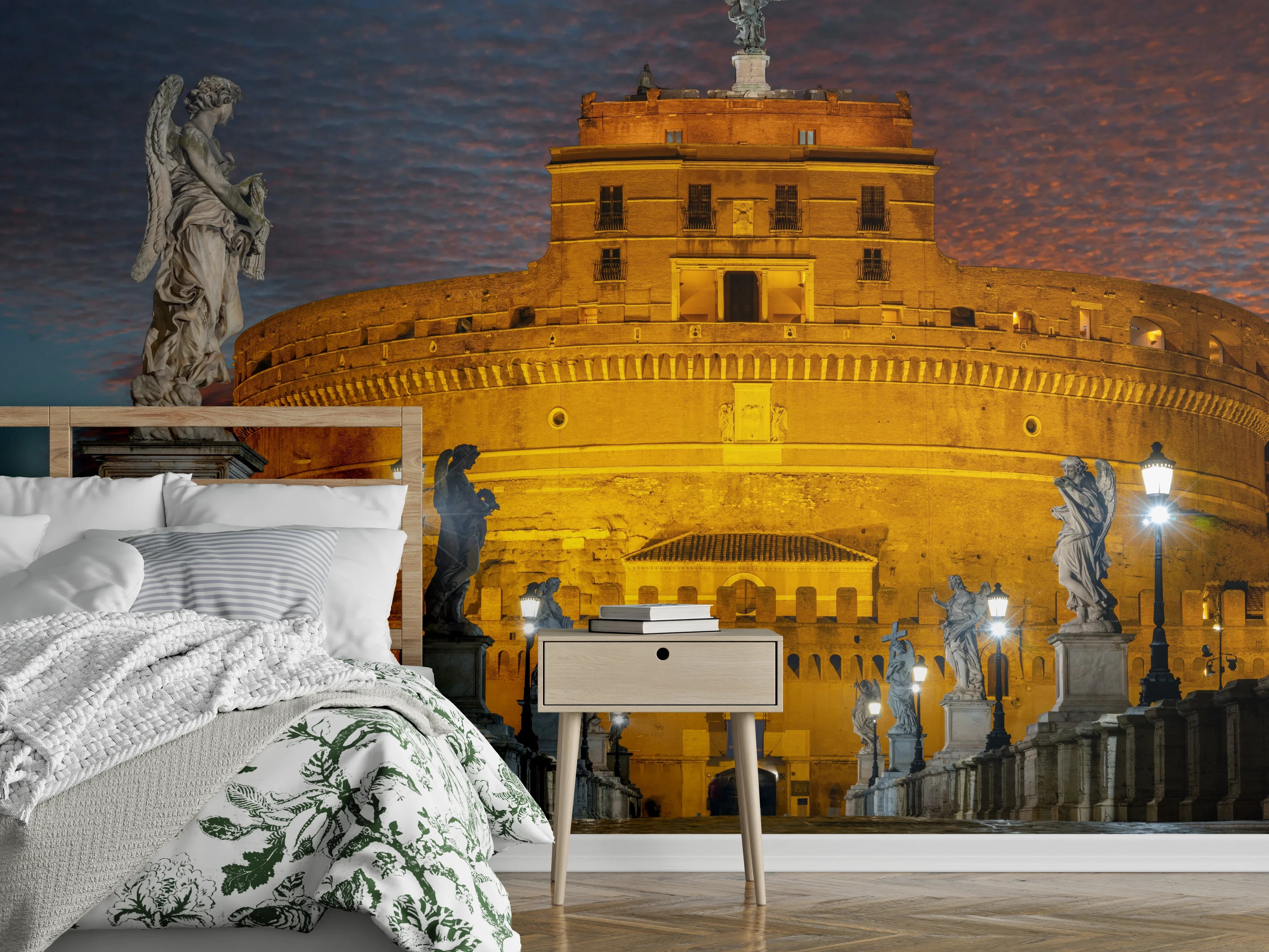 Wandverkleidung Schlafzimmer - Engelsburg Rom bei Nacht Poster