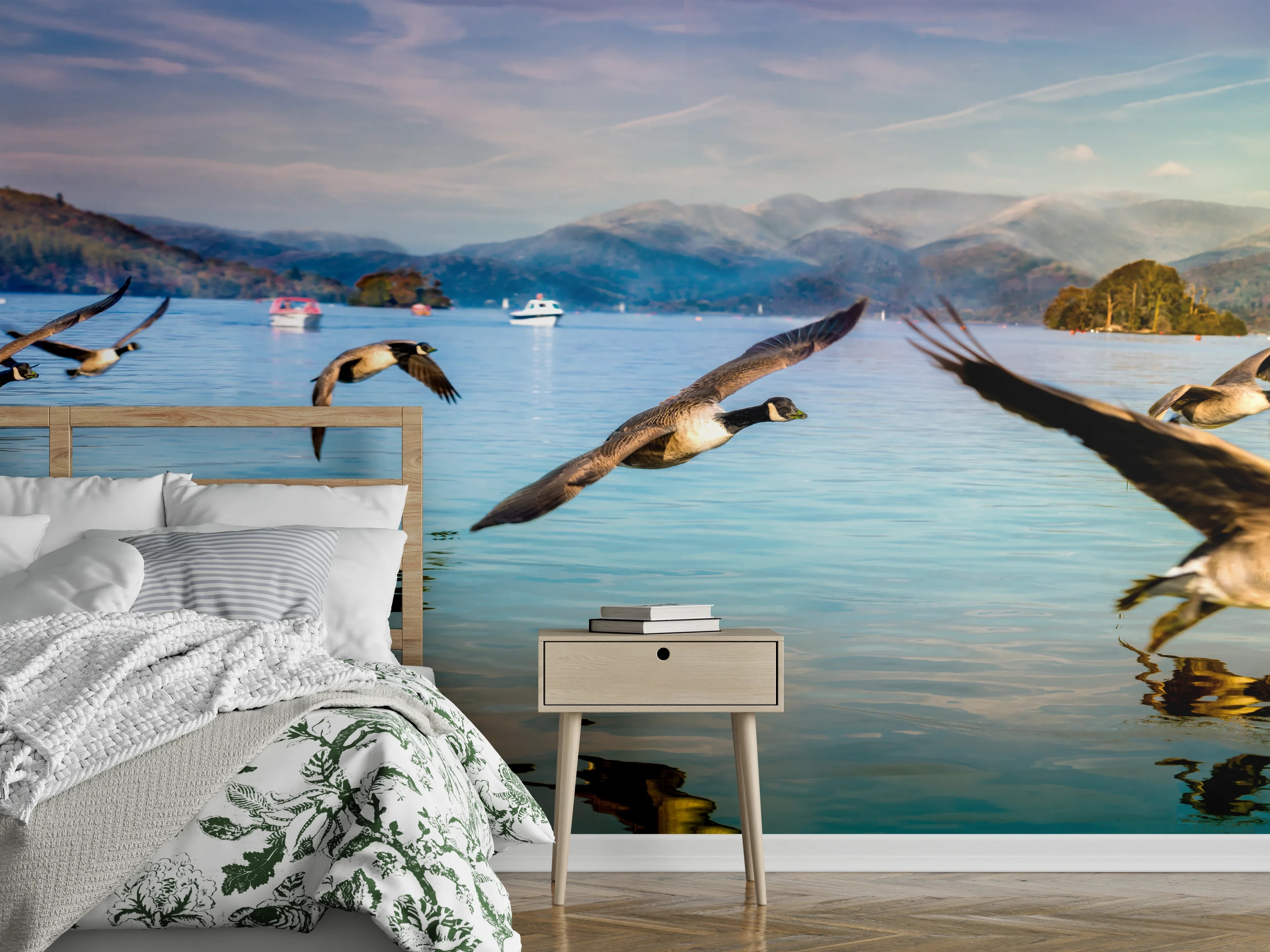 Wandverkleidung Schlafzimmer - Entenschwarm am Lake Windermere