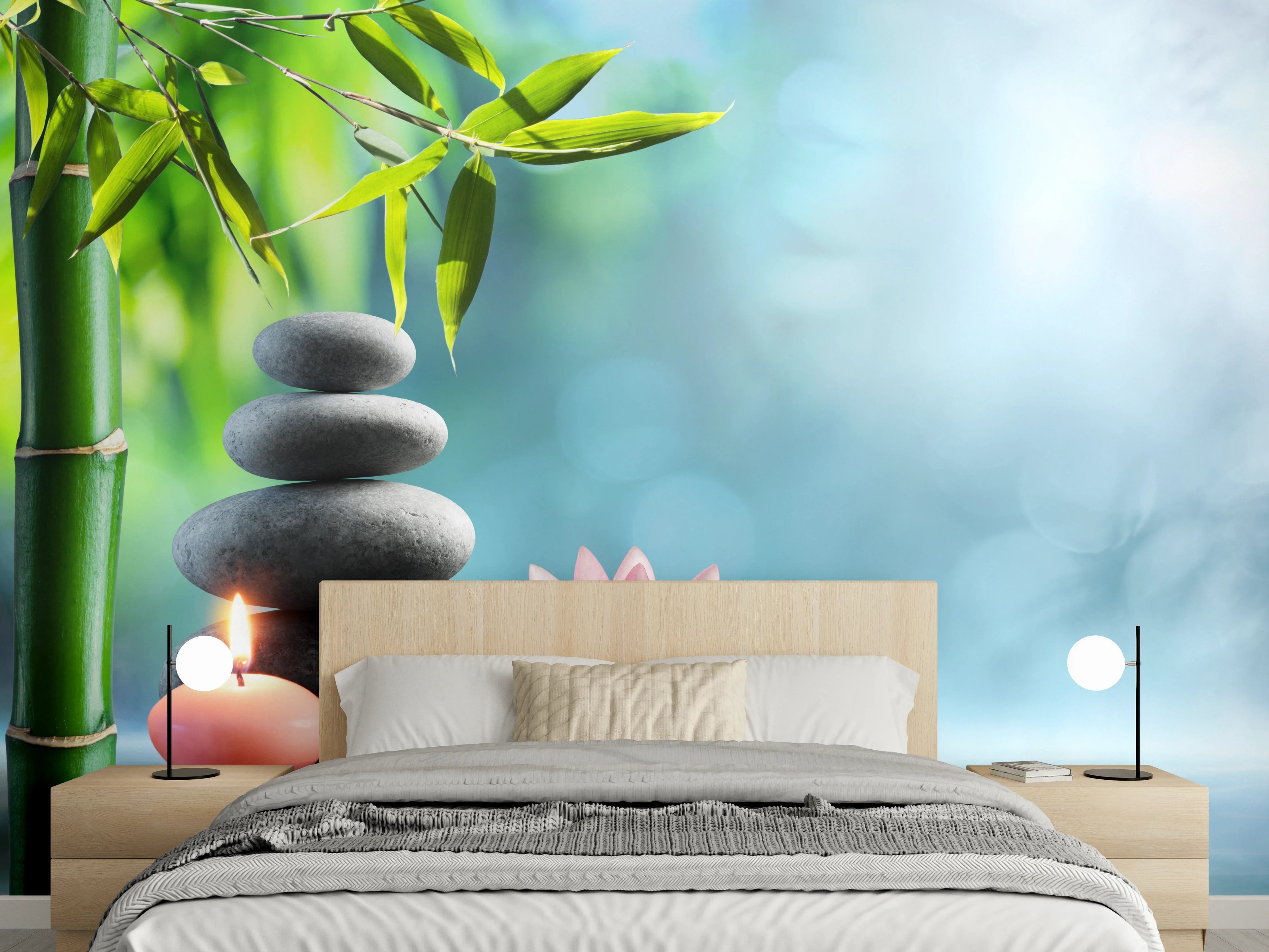 Wandverkleidung Schlafzimmer - Entspannung mit Lotus & Bambus