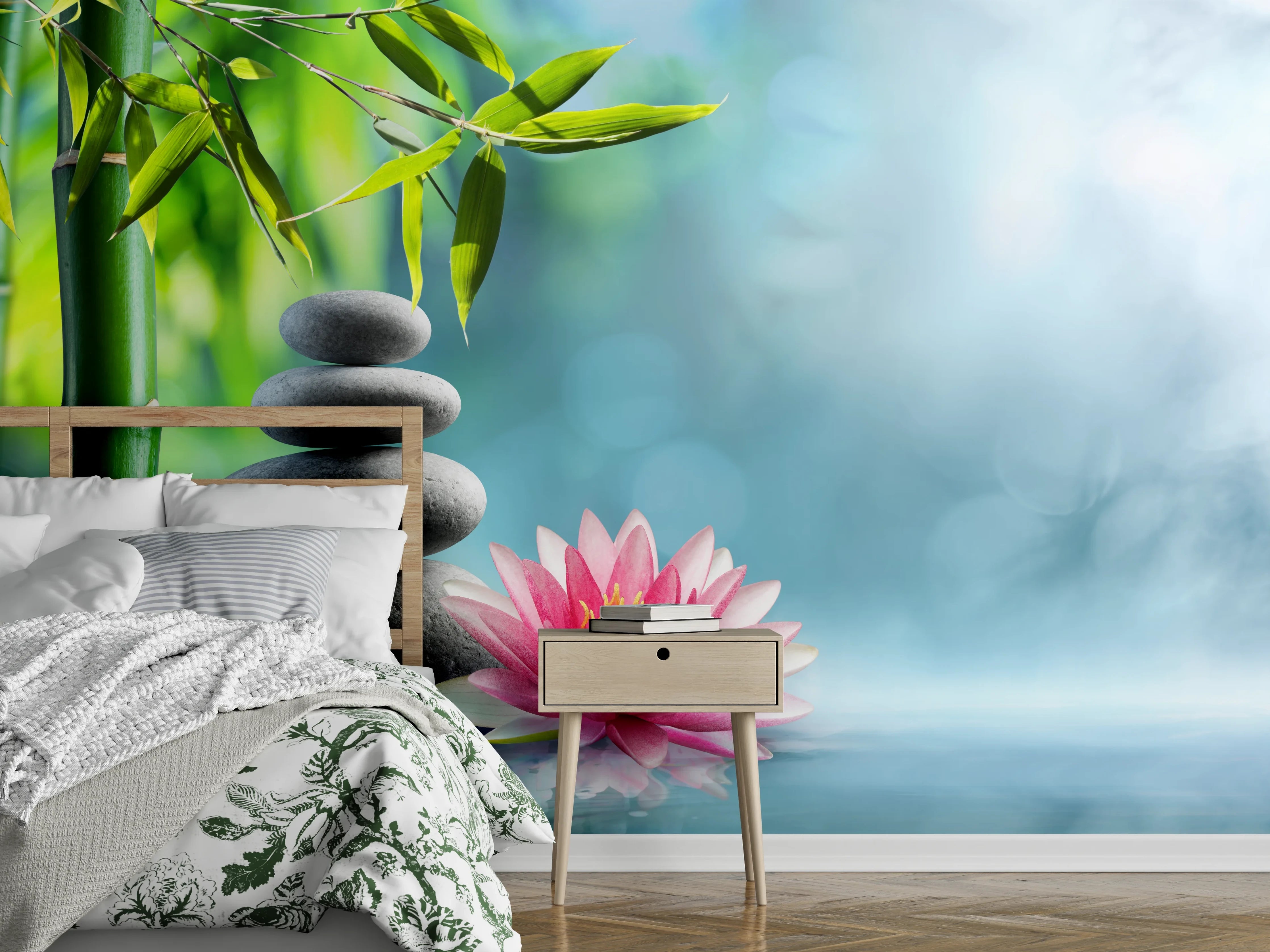 Wandverkleidung Schlafzimmer - Entspannung mit Lotus & Bambus
