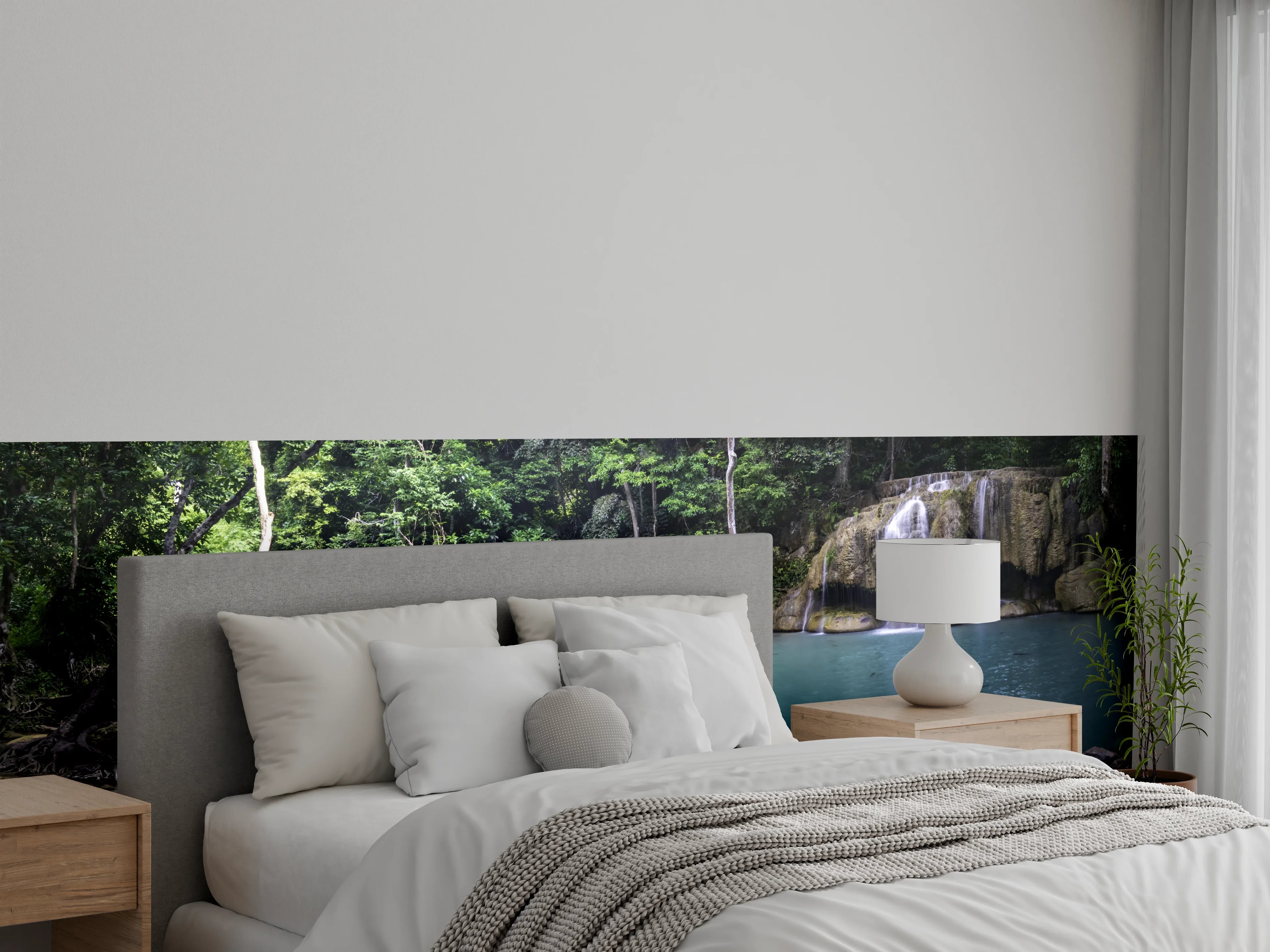 Wandverkleidung Schlafzimmer - Erawan-Wasserfall im tropischen Dschungel Surrou