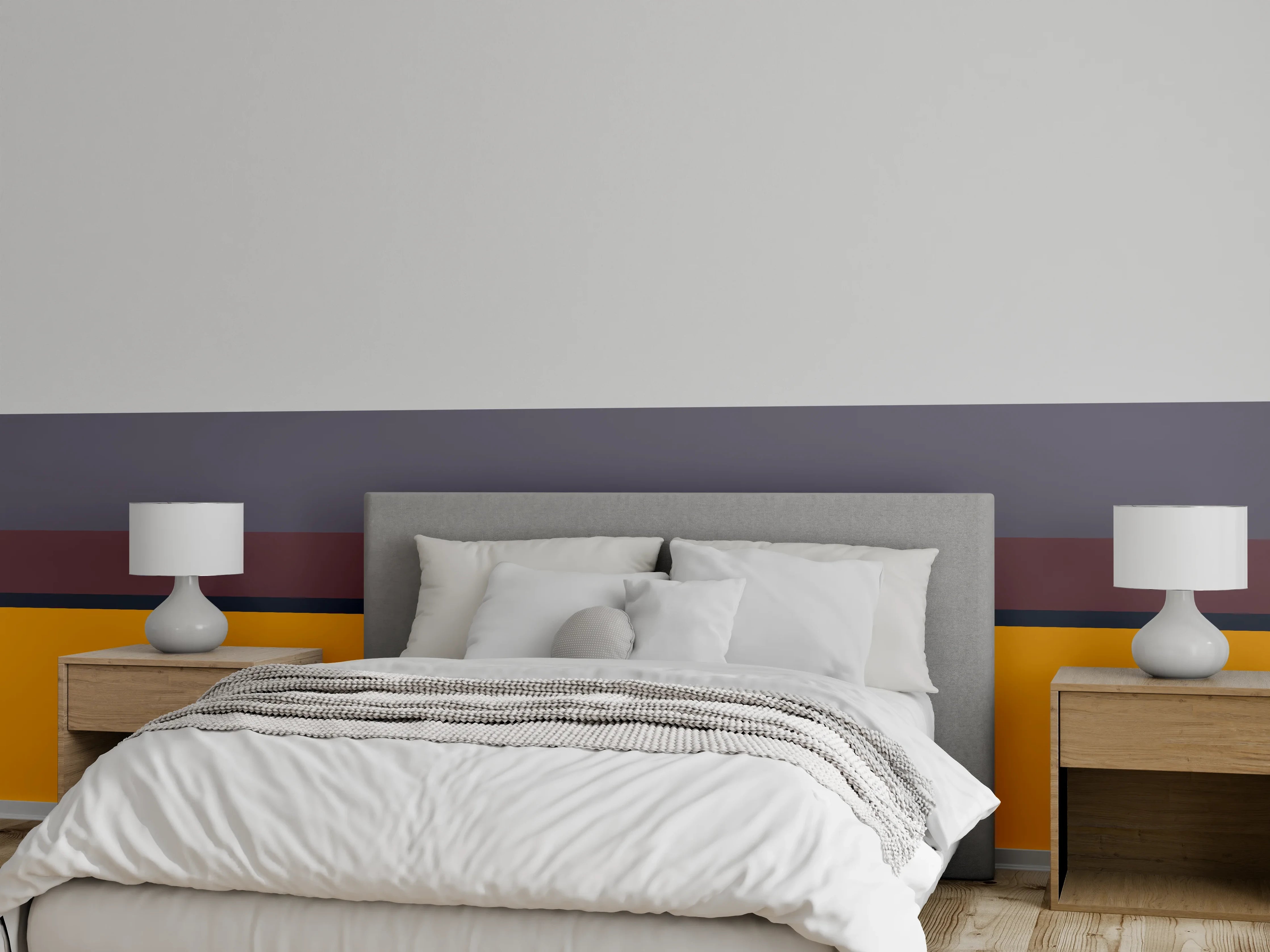 Wandverkleidung Schlafzimmer - Erdtöne mit Grau- und Musternuancen