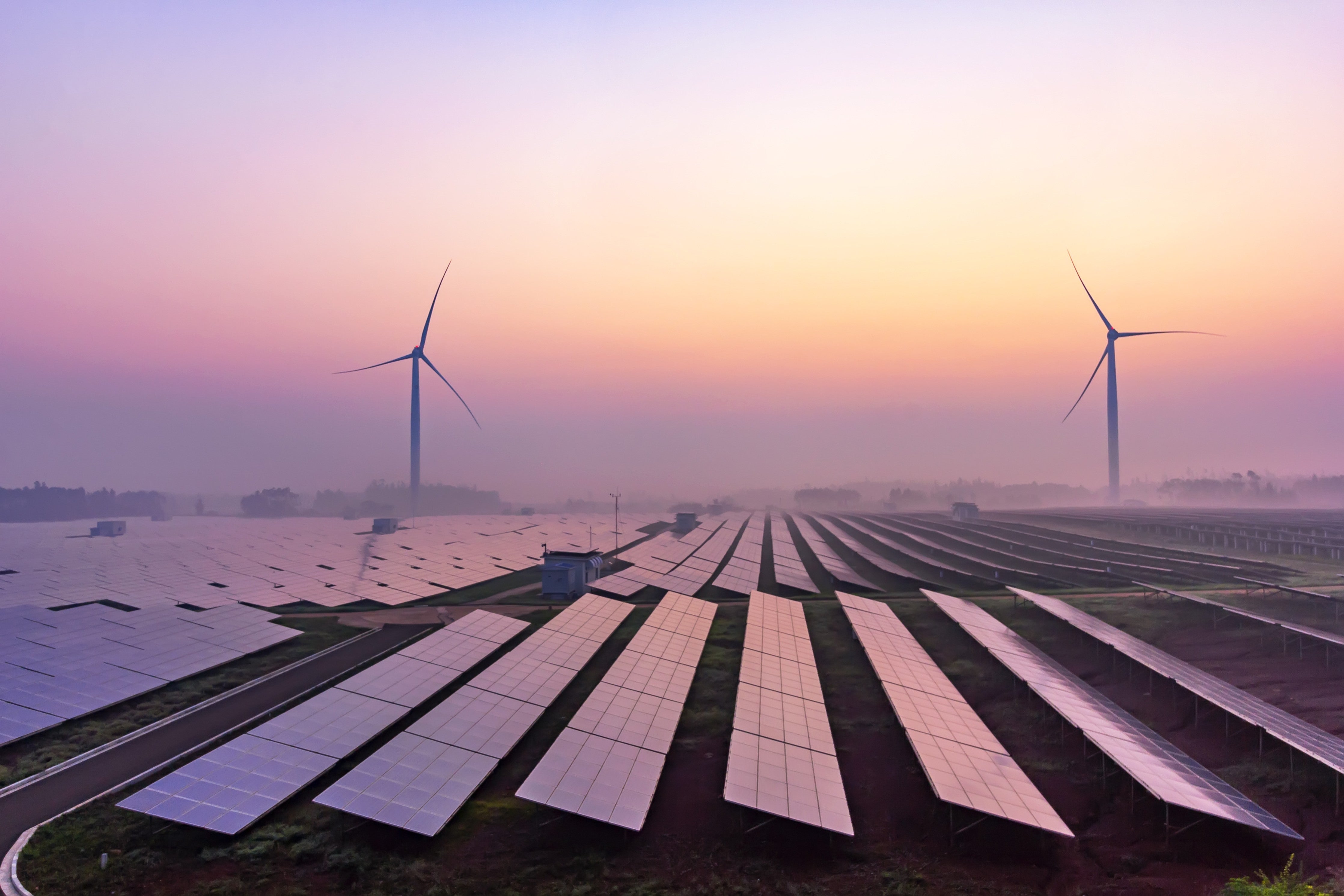 Wandverkleidung Schlafzimmer-Erneuerbare Energie bei Sonnenaufgang Motiv