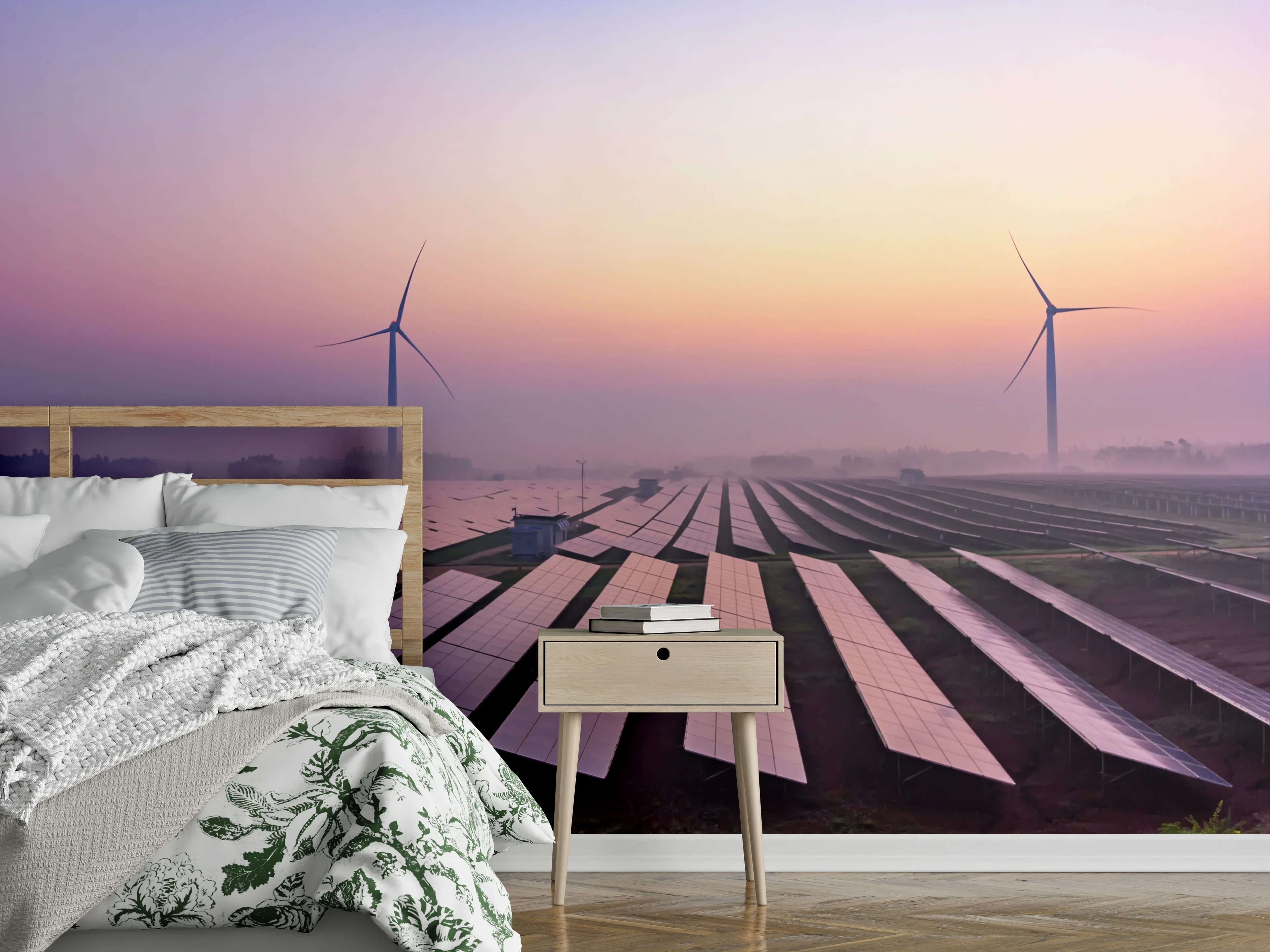 Wandverkleidung Schlafzimmer - Erneuerbare Energie bei Sonnenaufgang Motiv