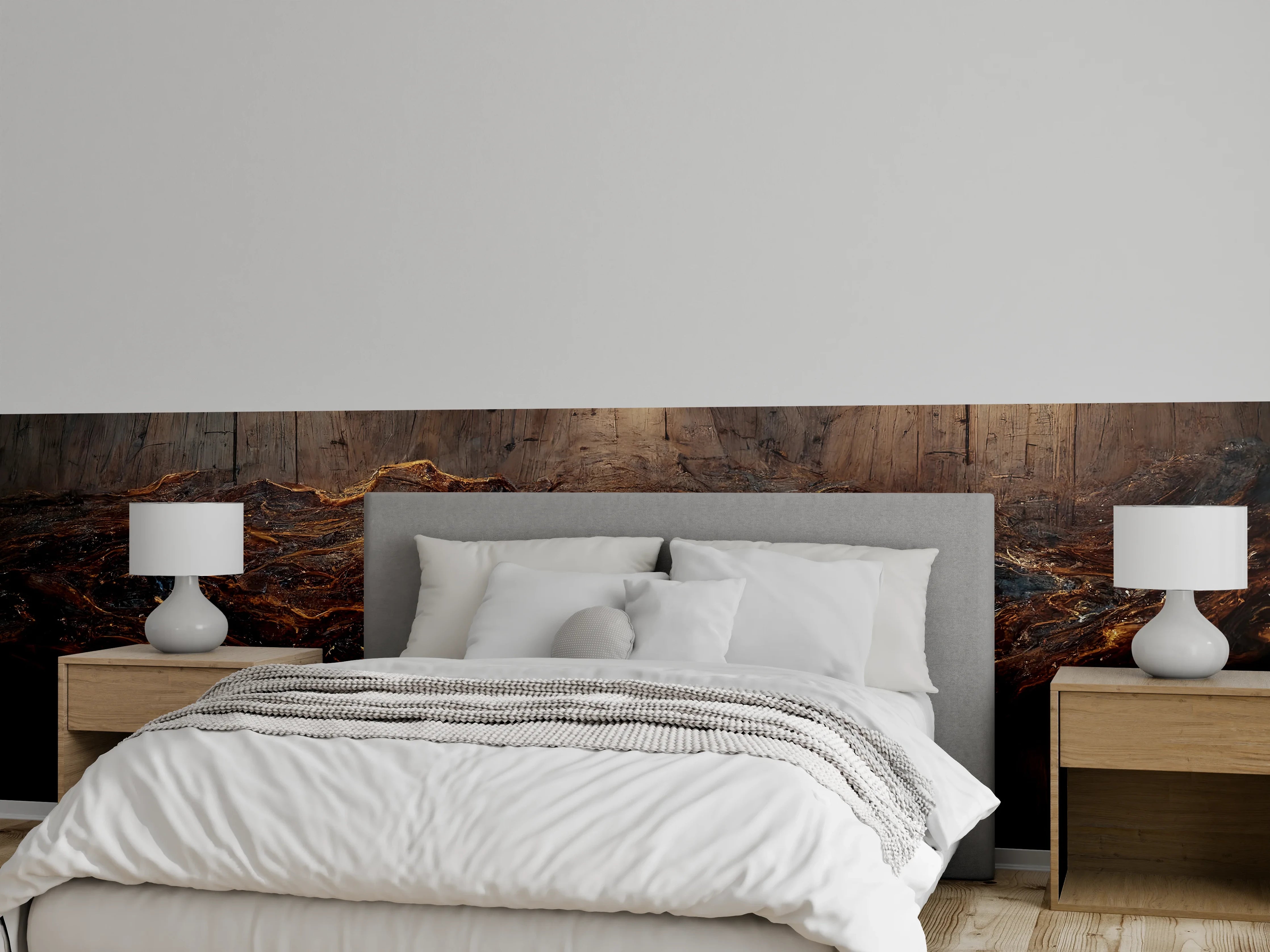 Wandverkleidung Schlafzimmer - Exklusive Holzmaserung in warmen Brauntönen