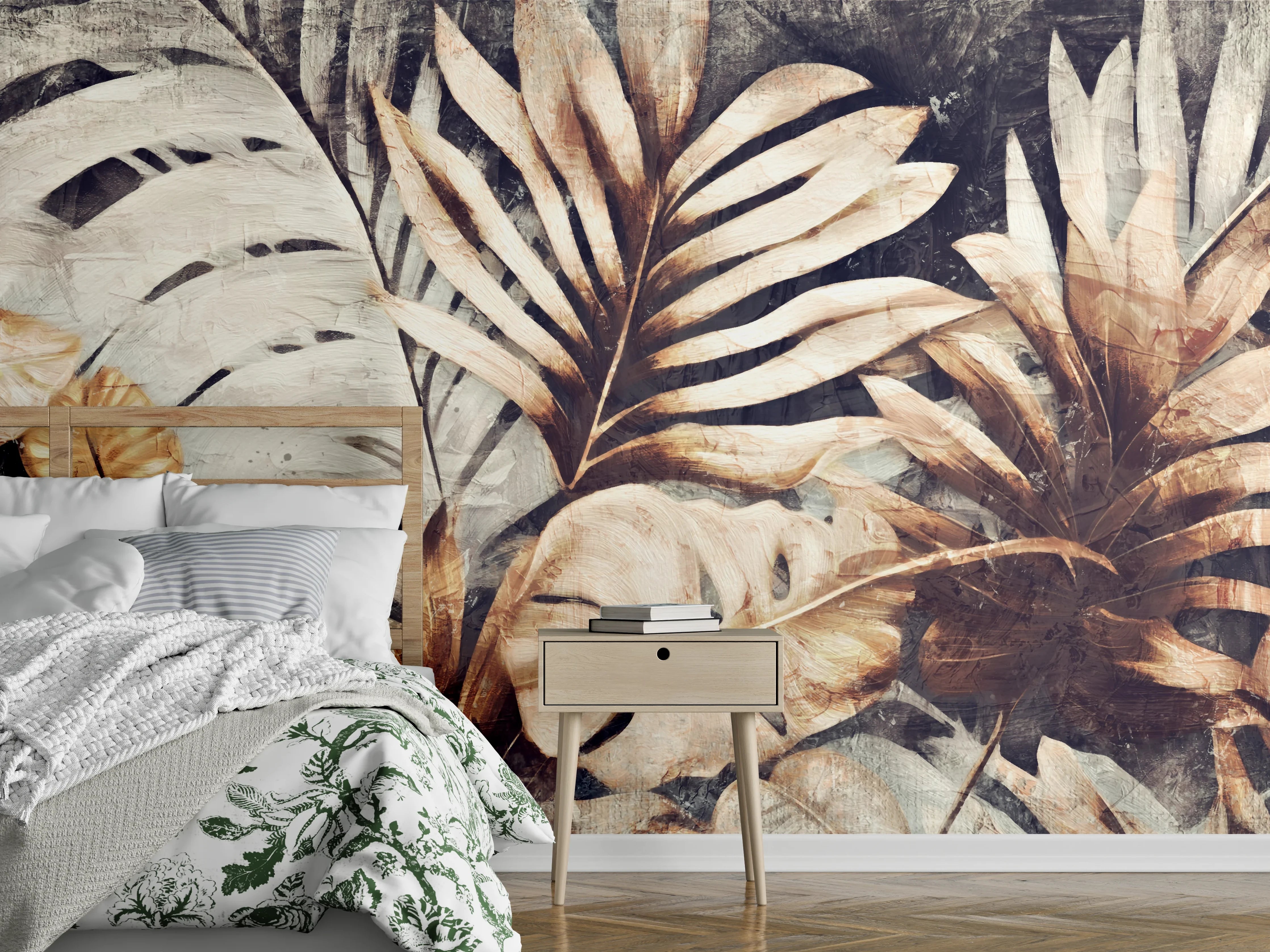 Wandverkleidung Schlafzimmer - Exotische Dschungel-Pflanzen Textur