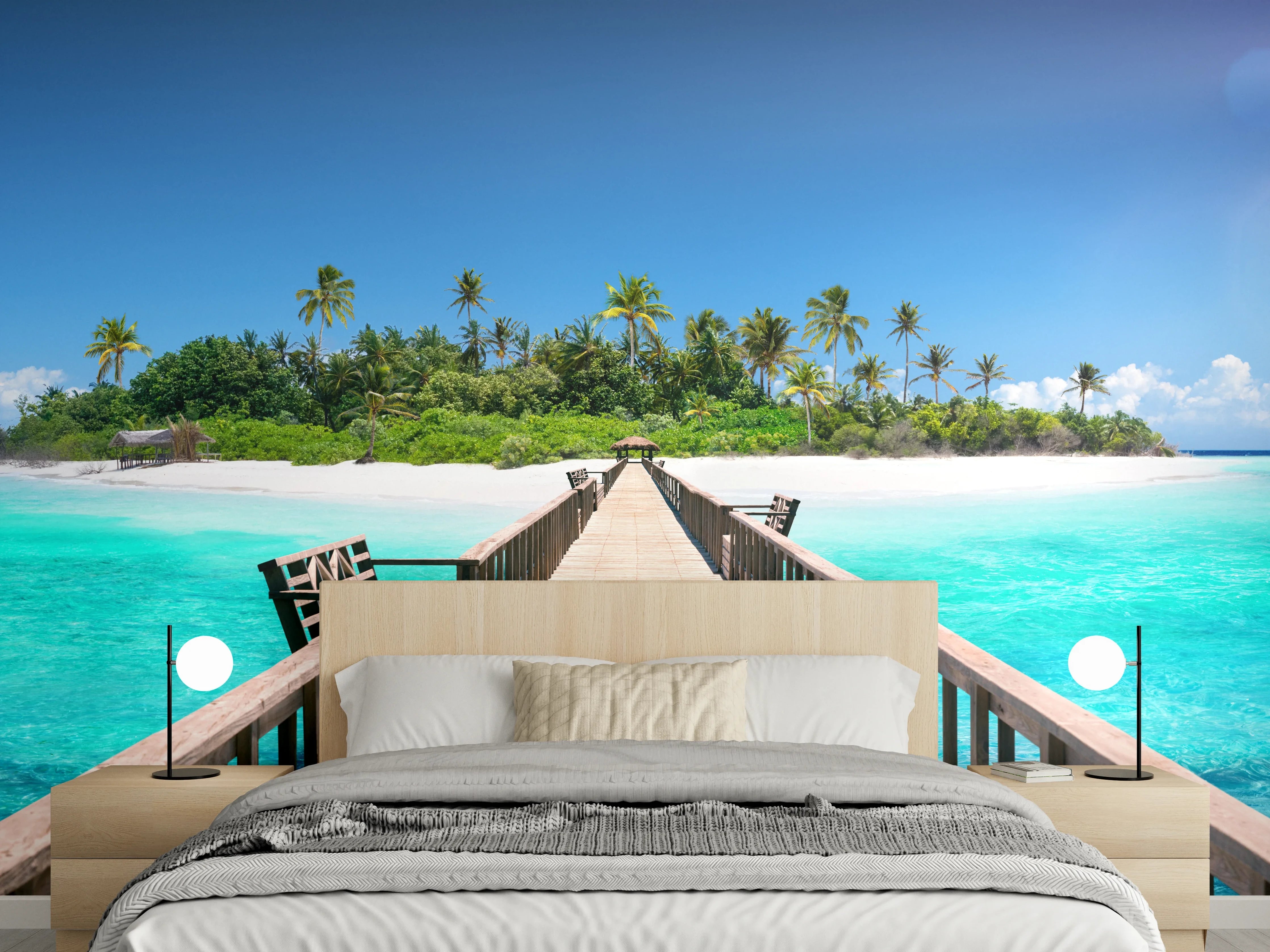 Wandverkleidung Schlafzimmer - Exotische Insel – Paradiesischer Steg