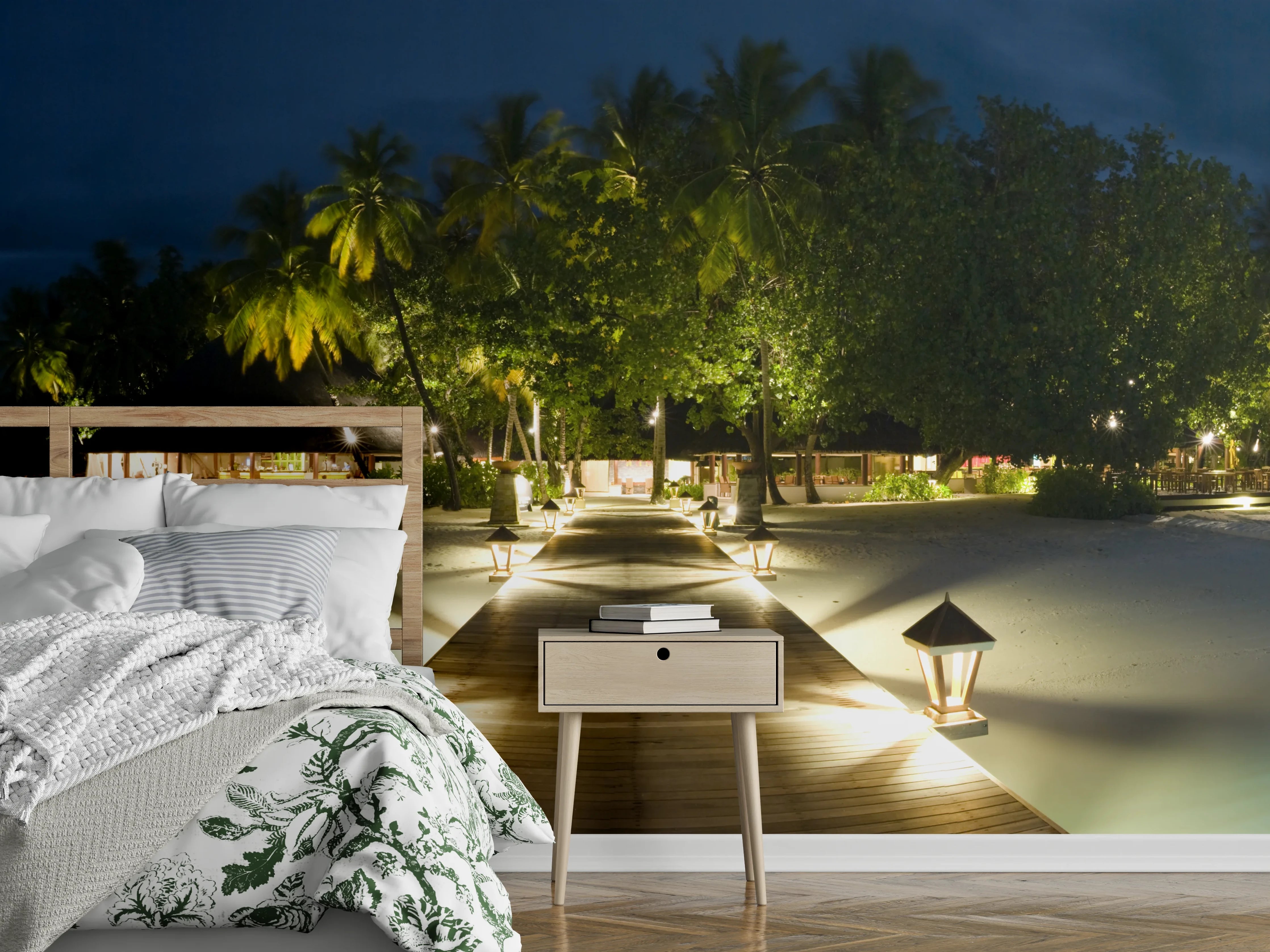 Wandverkleidung Schlafzimmer - Exotische Insel bei Nacht Panorama