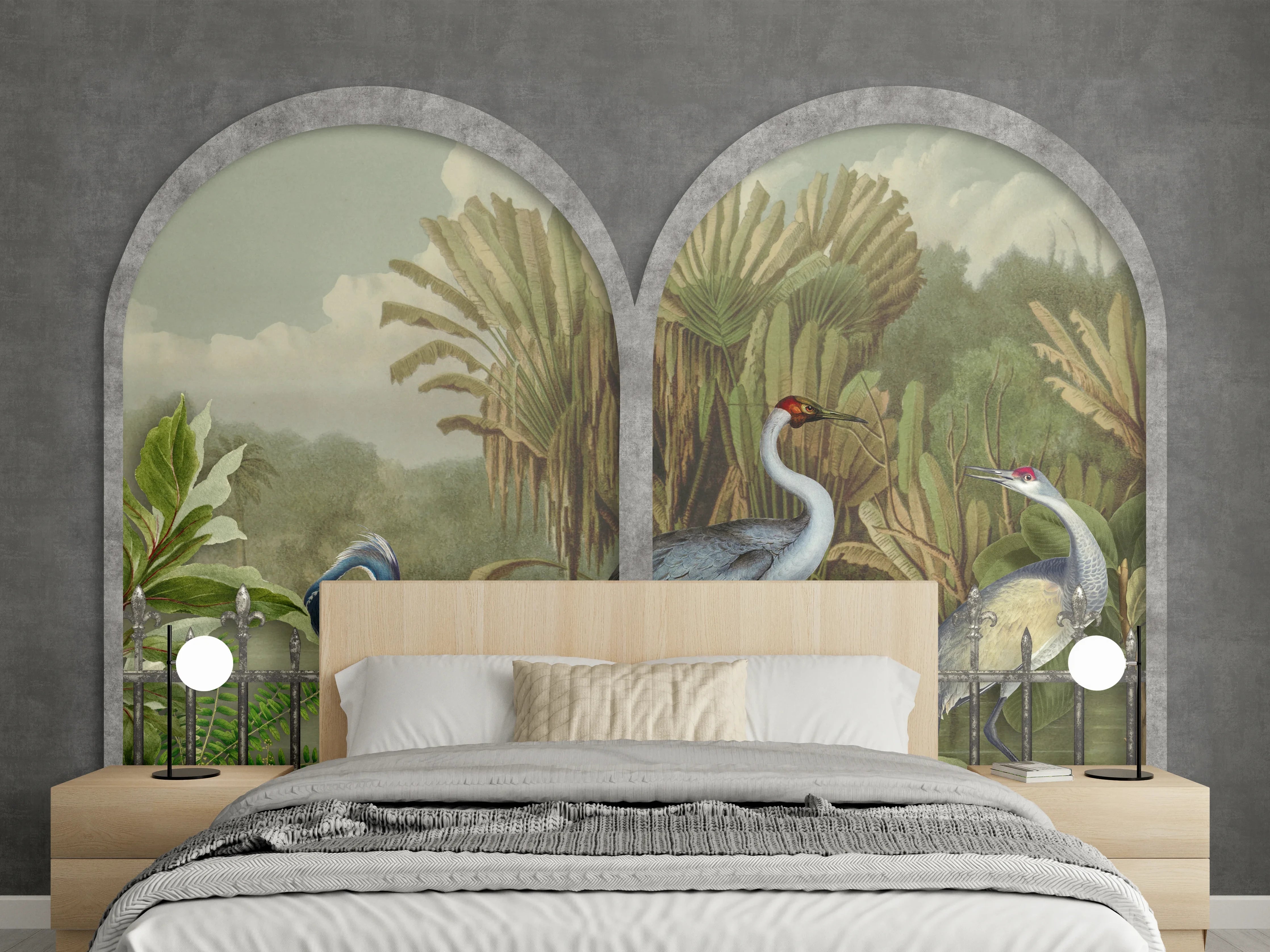 Wandverkleidung Schlafzimmer - Exotische Kraniche Naturpanorama