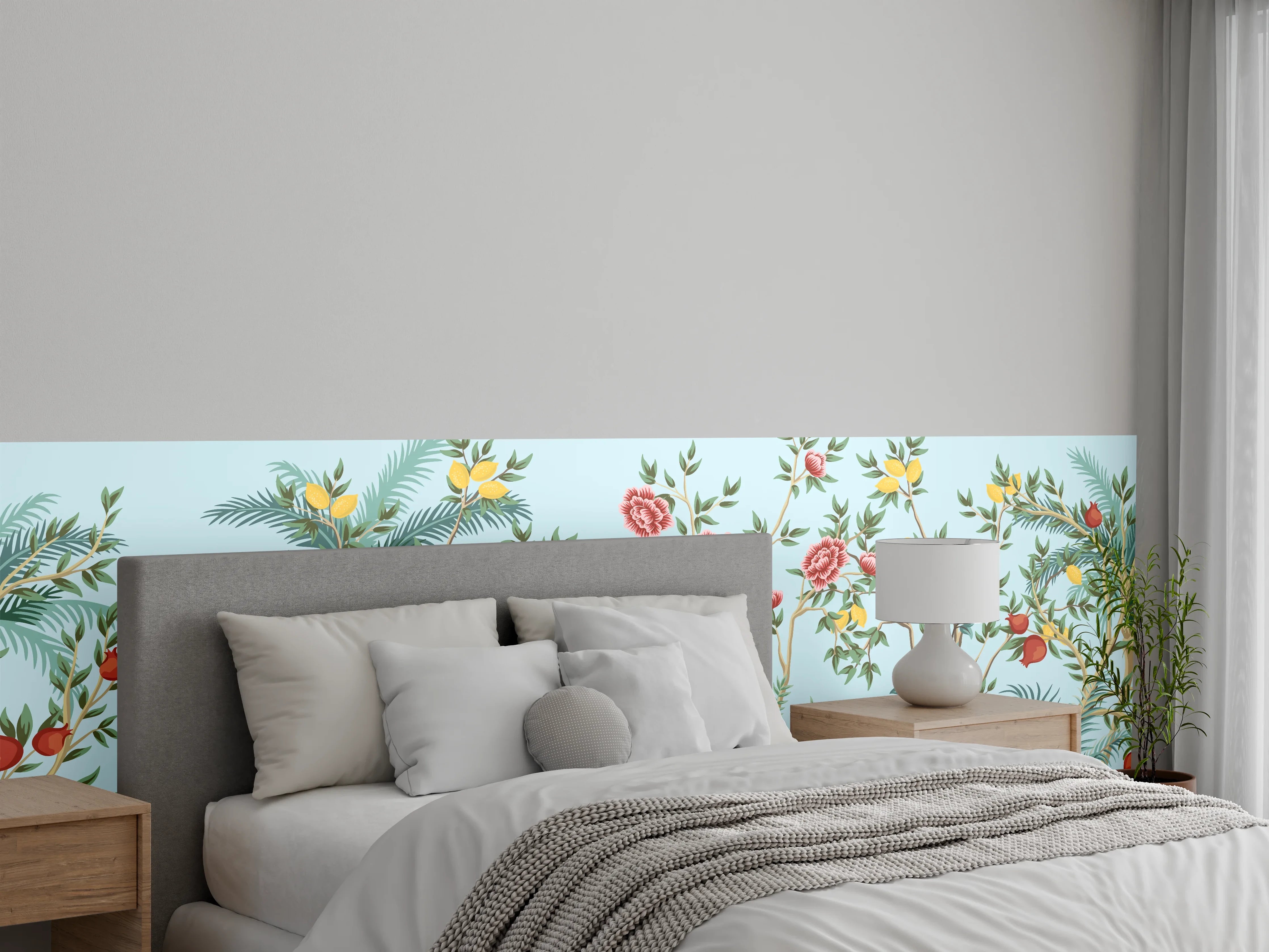 Wandverkleidung Schlafzimmer - Exotische Vogel-Tapete