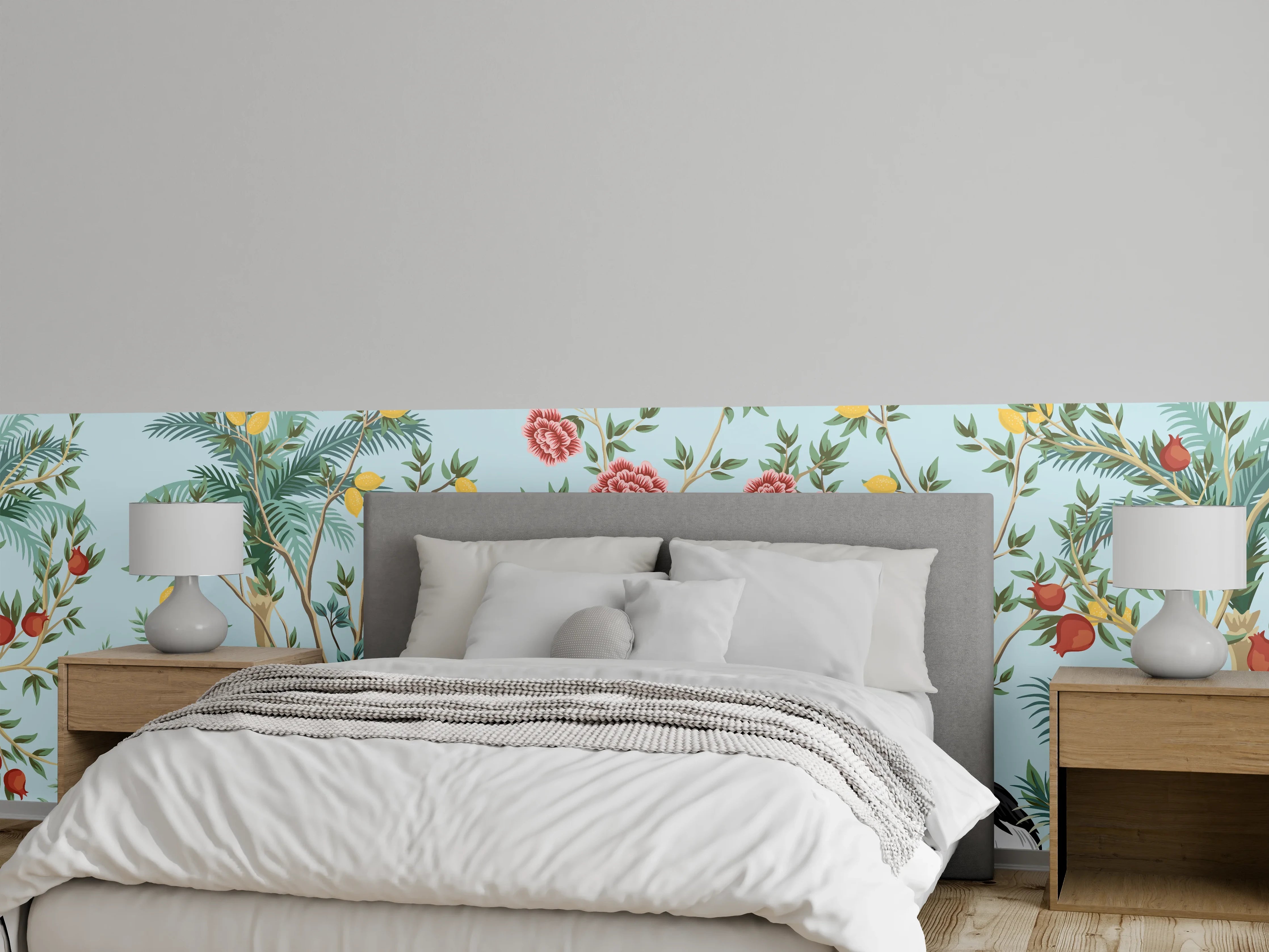 Wandverkleidung Schlafzimmer - Exotische Vogel-Tapete