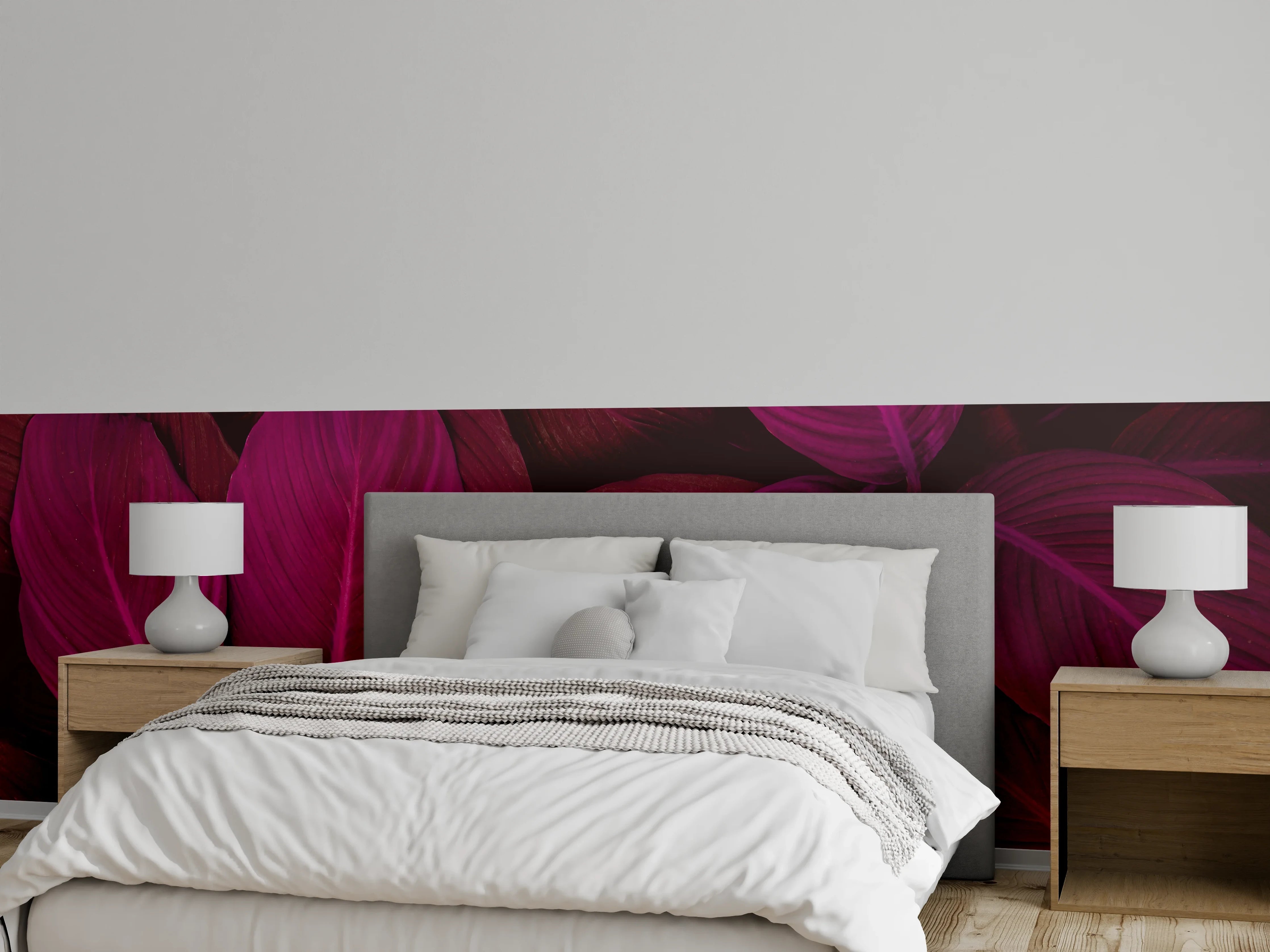 Wandverkleidung Schlafzimmer - Exotische violette Blätter Naturmotiv