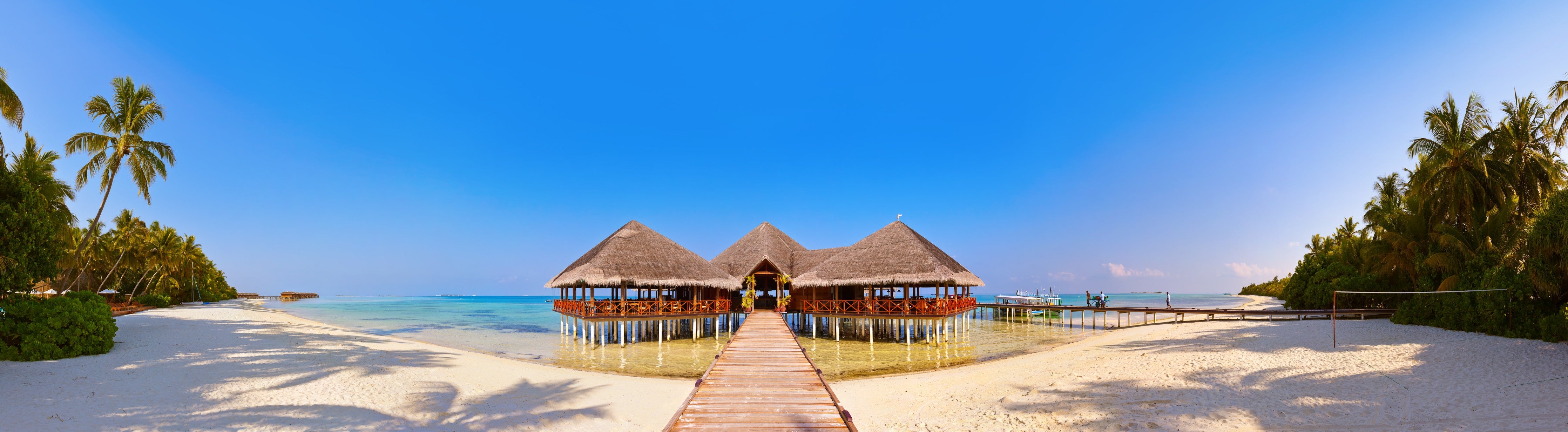 Wandverkleidung Schlafzimmer-Exotischer Strandsteg im Paradies