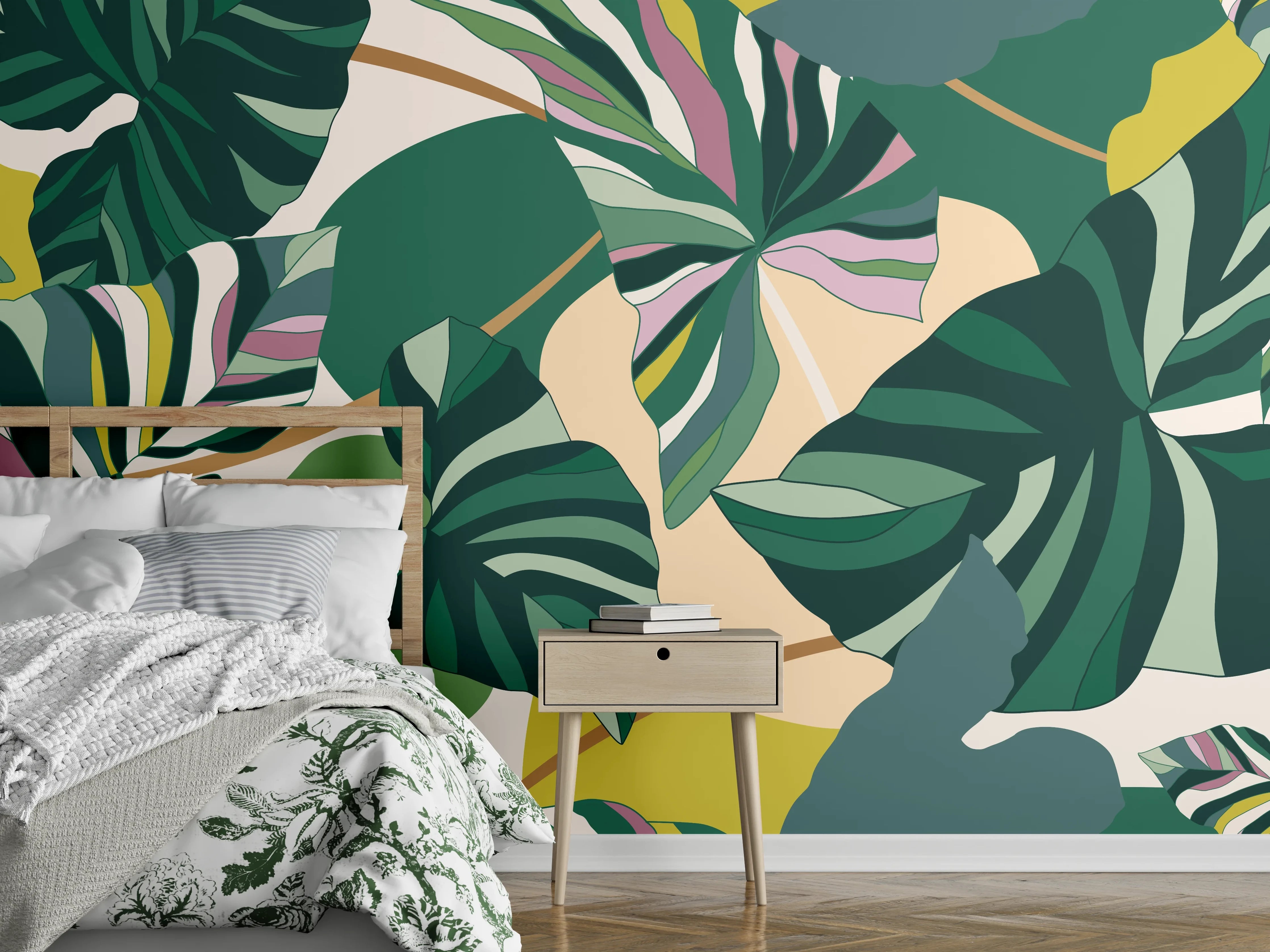 Wandverkleidung Schlafzimmer - Exotisches Monstera Blattdesign