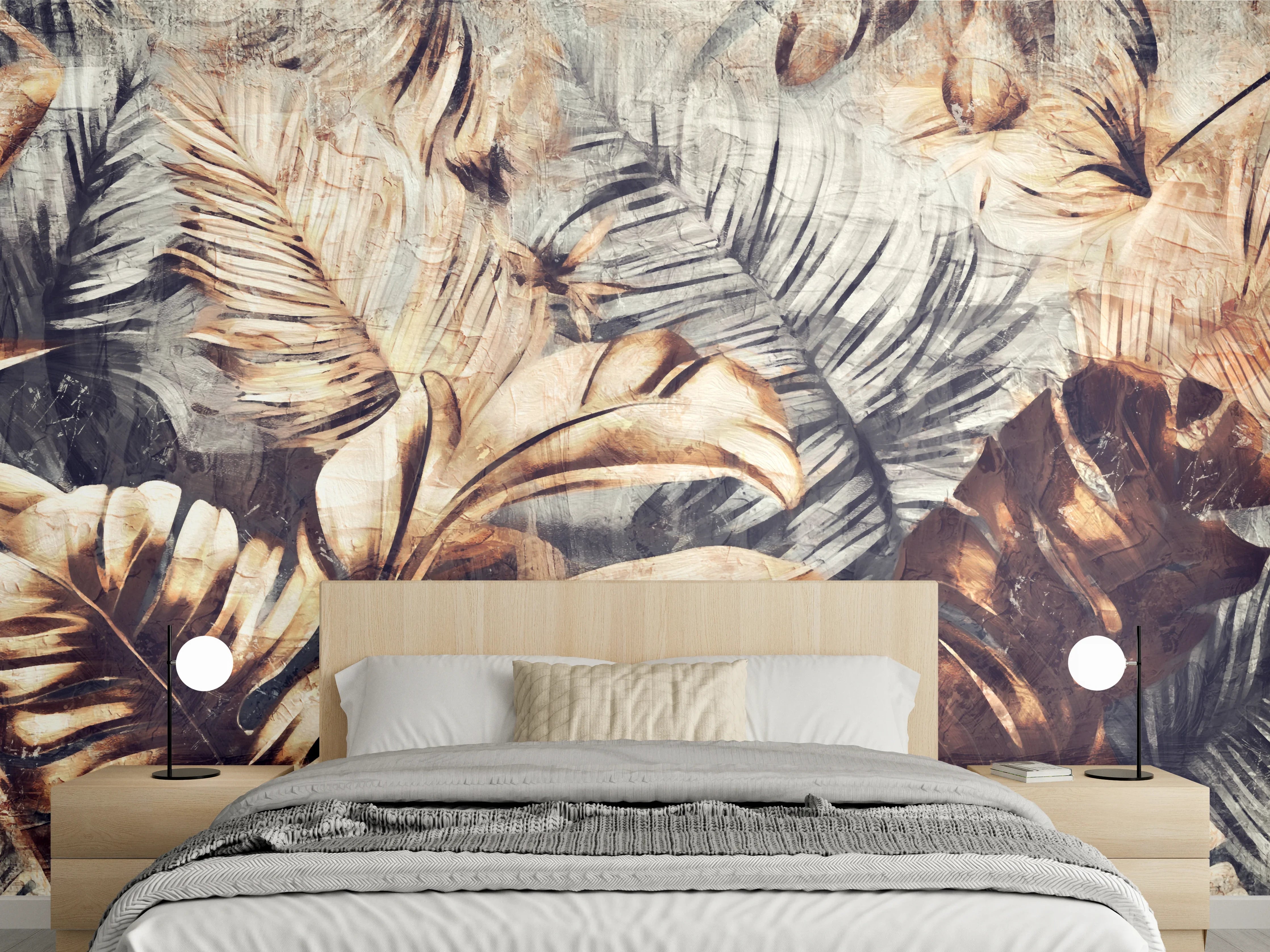 Wandverkleidung Schlafzimmer - Exotisches Palmenblatt-Muster