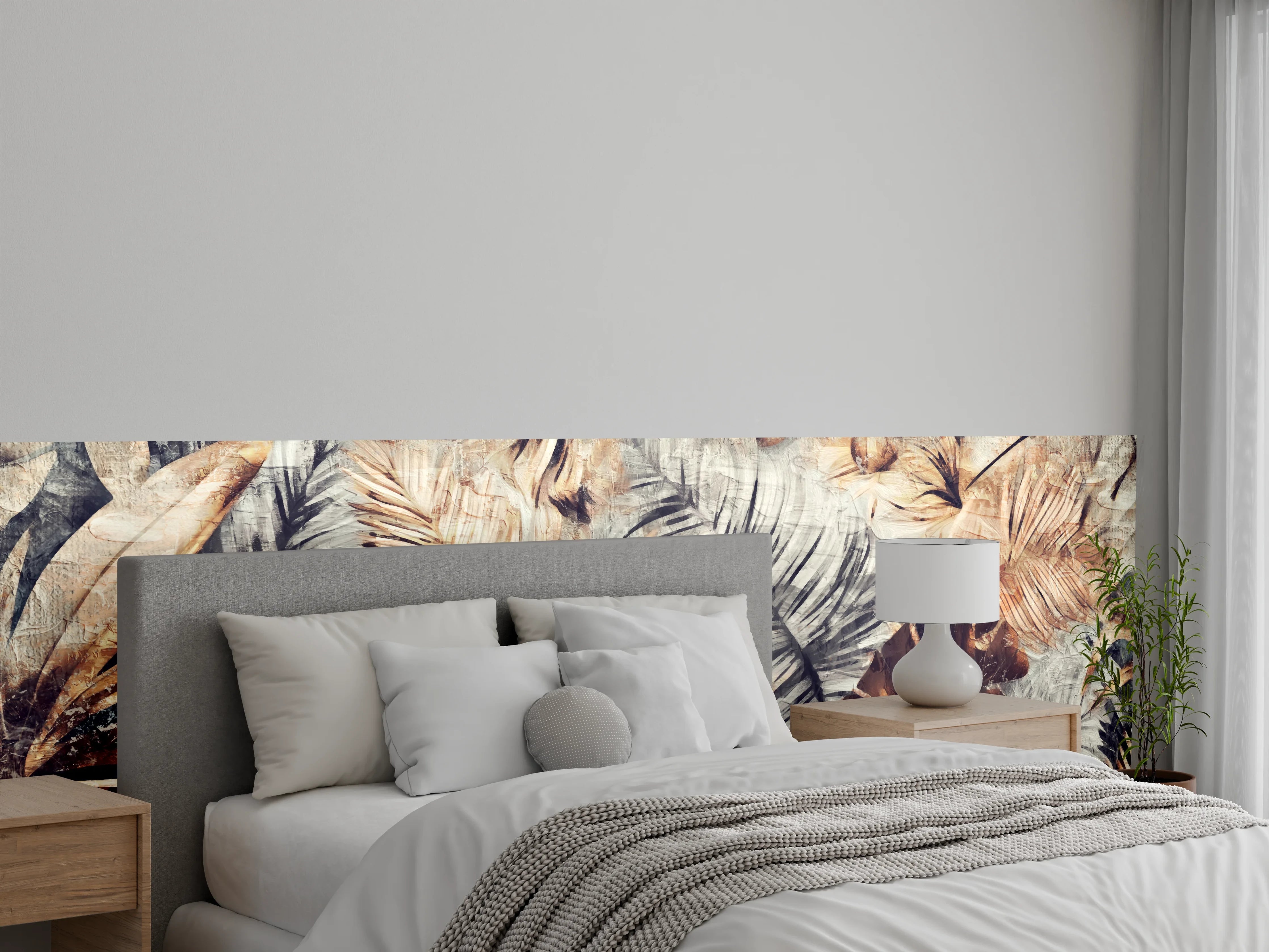 Wandverkleidung Schlafzimmer - Exotisches Palmenblatt-Muster