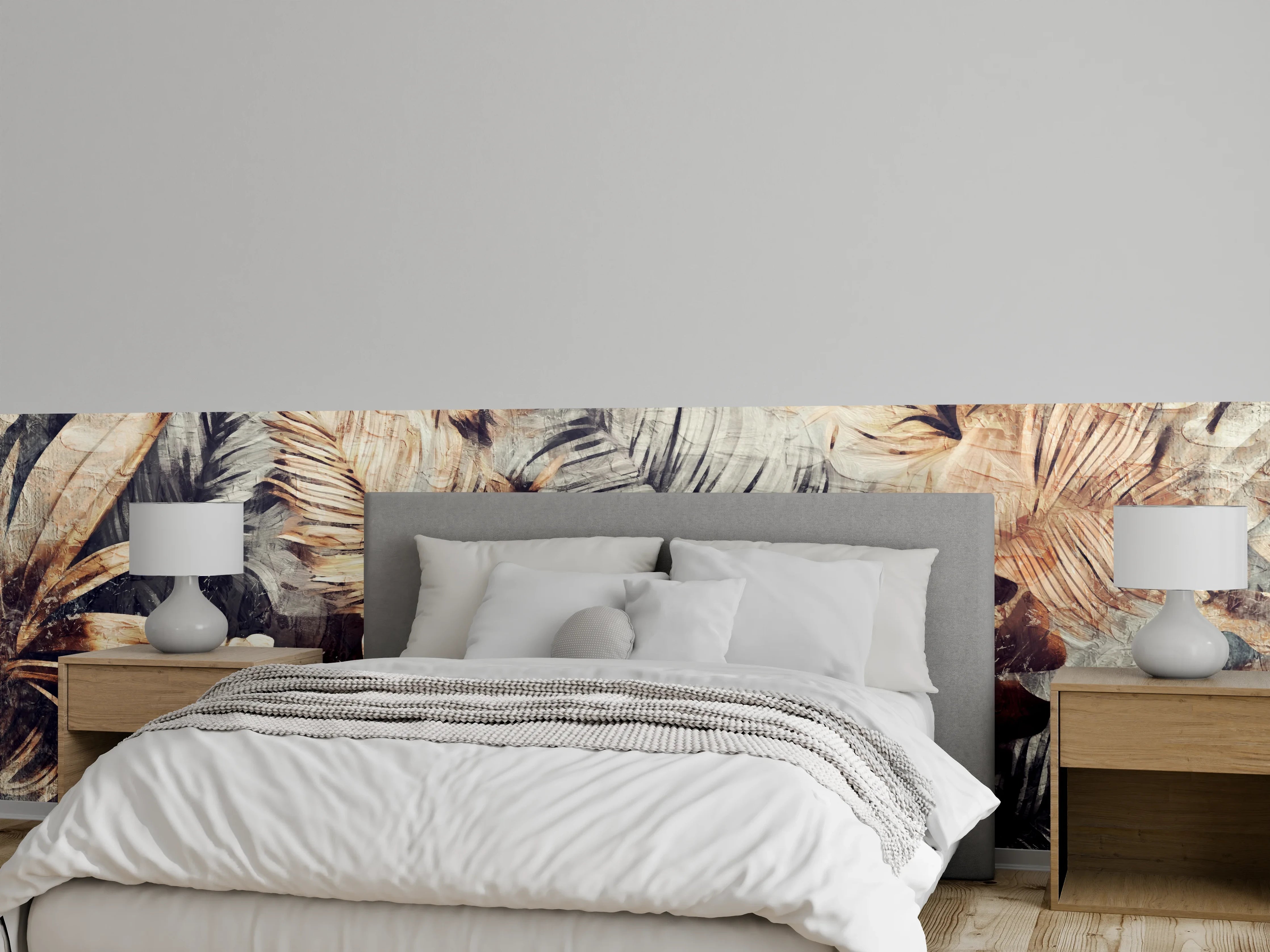 Wandverkleidung Schlafzimmer - Exotisches Palmenblatt-Muster