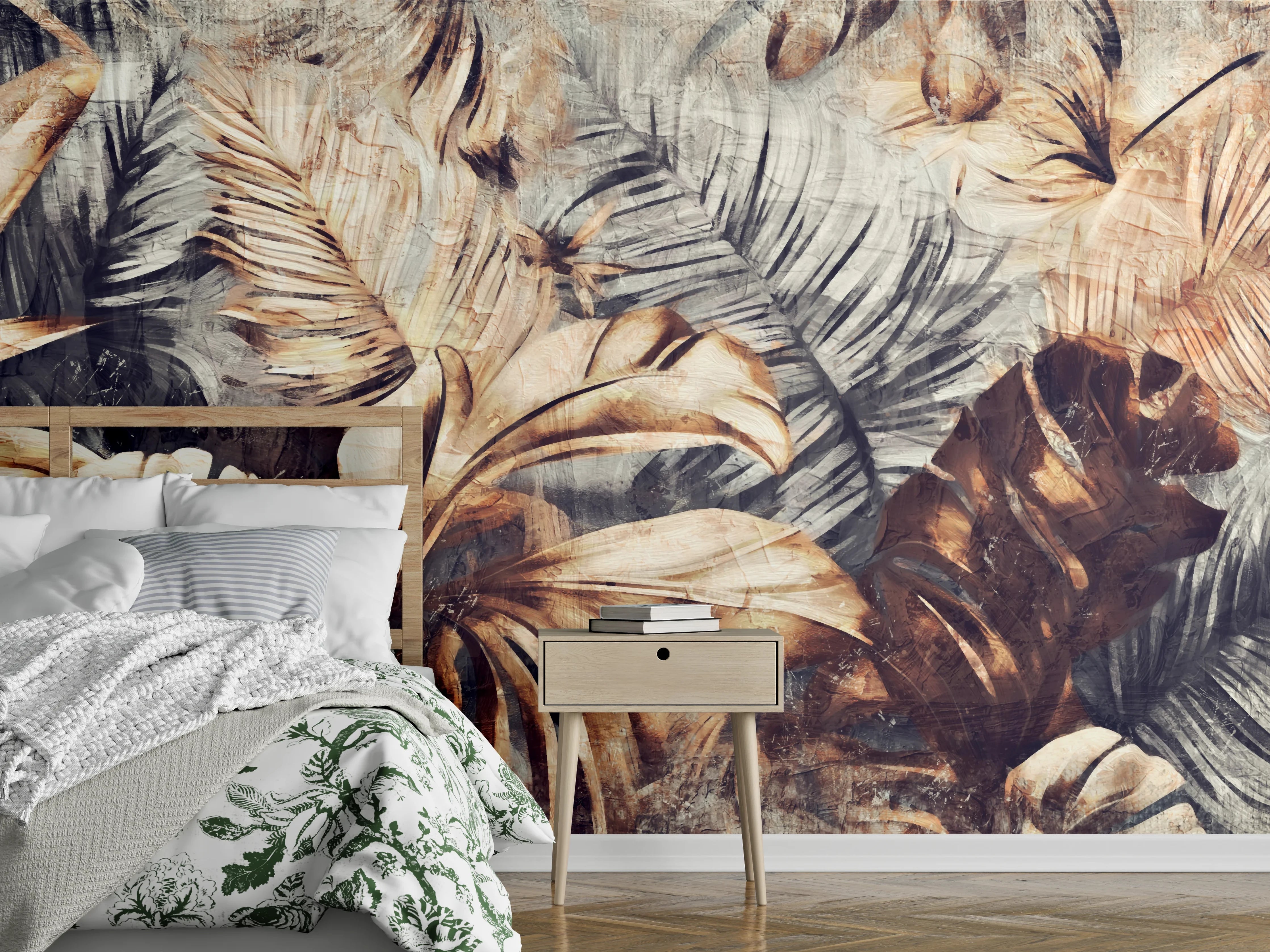 Wandverkleidung Schlafzimmer - Exotisches Palmenblatt-Muster