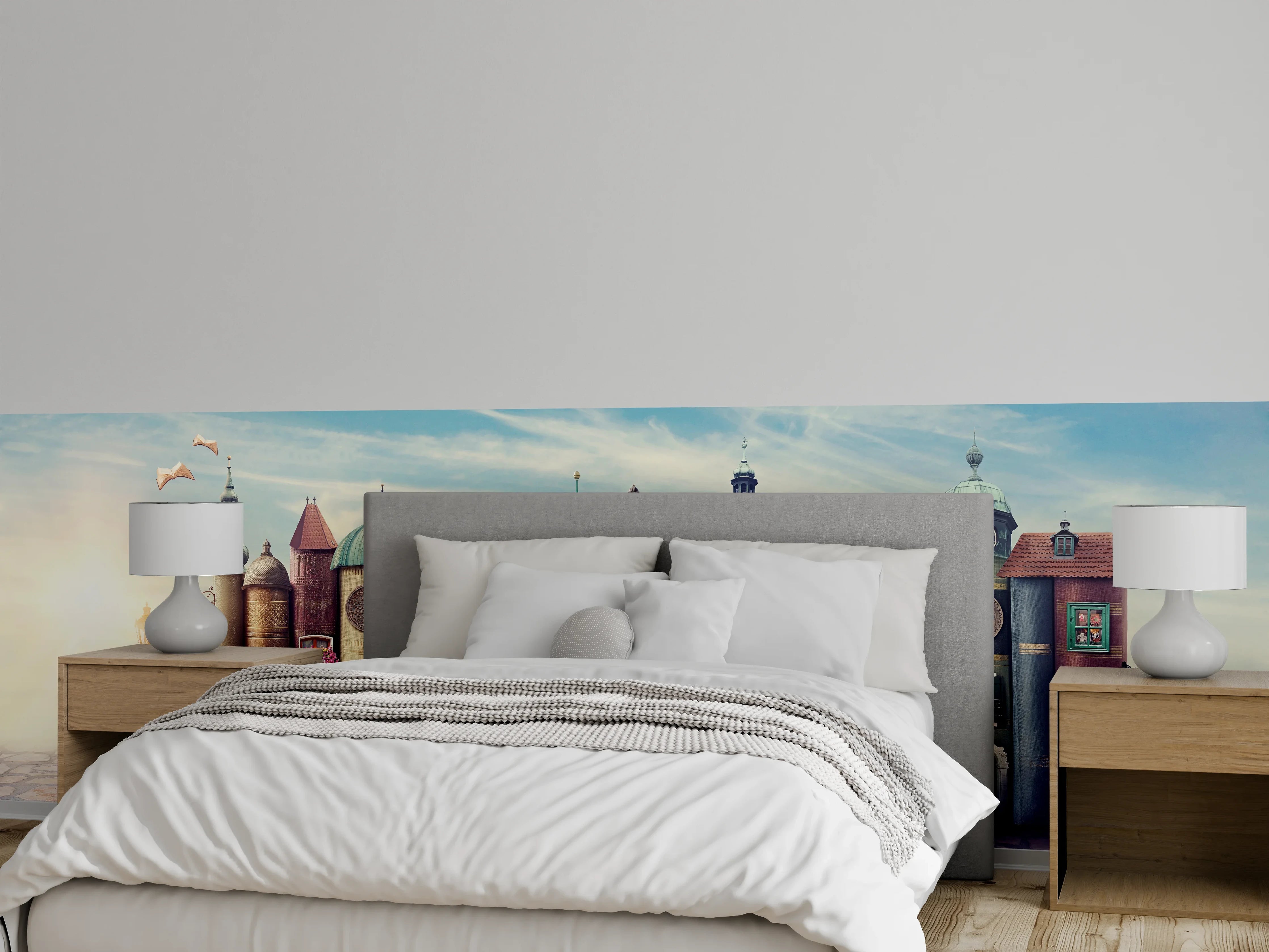Wandverkleidung Schlafzimmer - Fantasievolle Hausfassaden Stadt Illustration